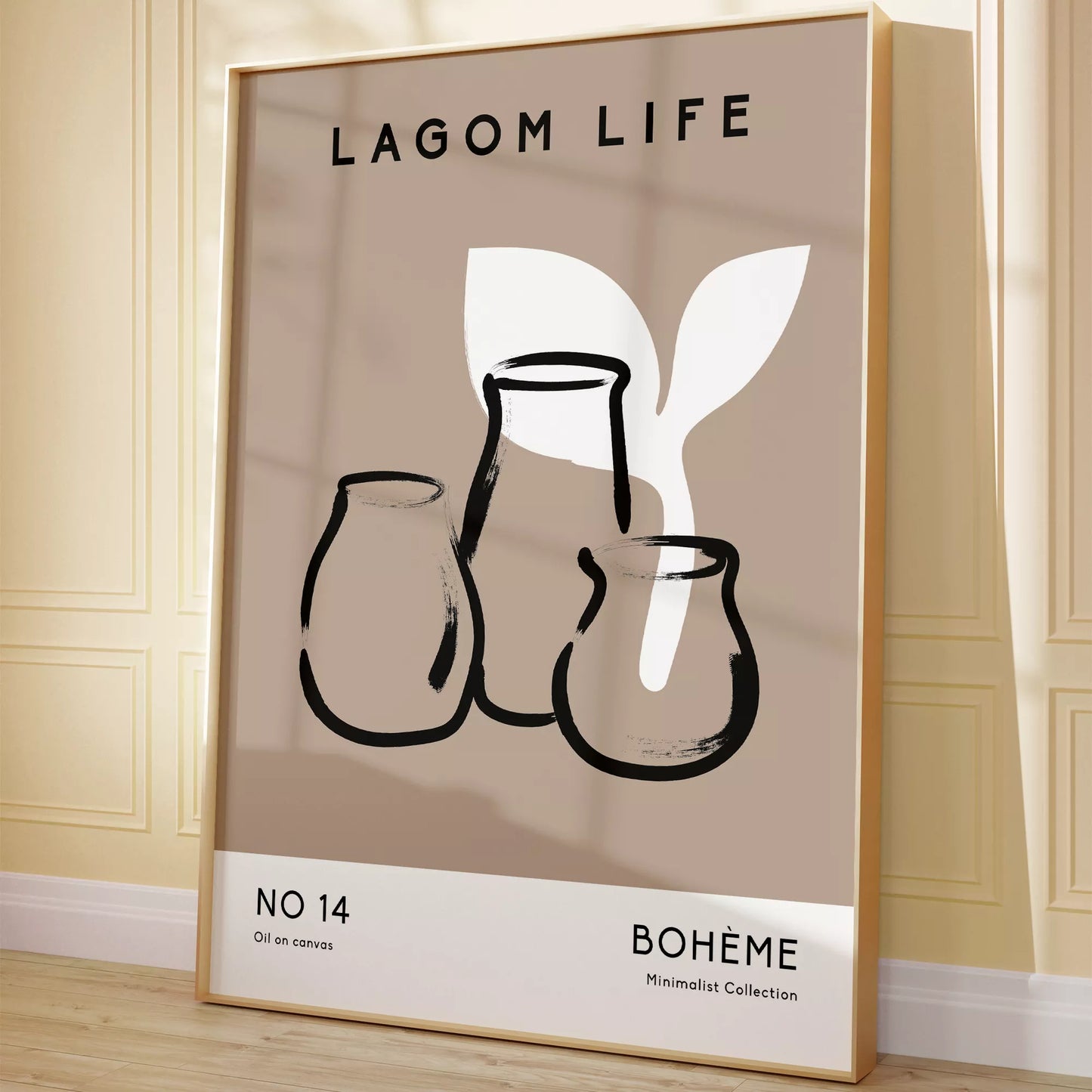 北欧ミニマリスト花瓶ボタニカルアートポスター ベージュ ボヘミアン ジャパンディ