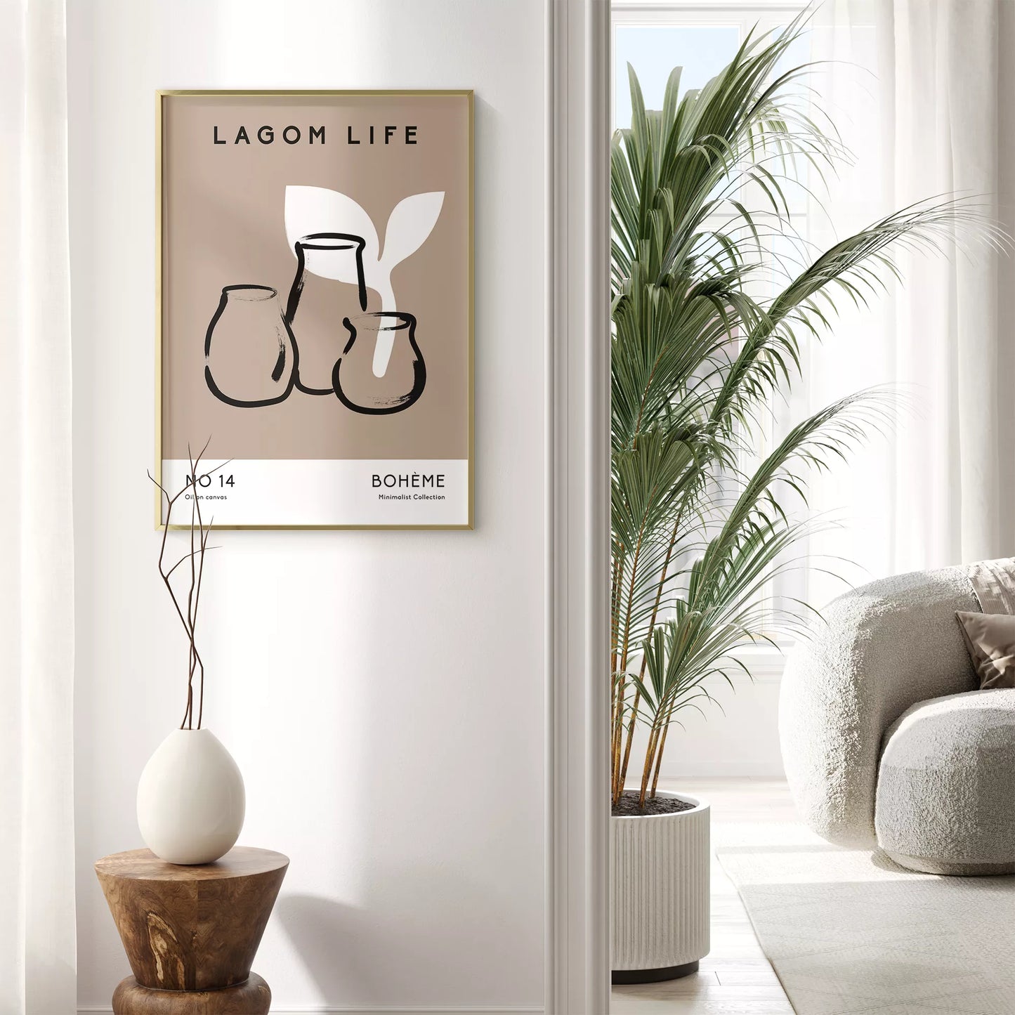 北欧ミニマリスト花瓶ボタニカルアートポスター ベージュ ボヘミアン ジャパンディ