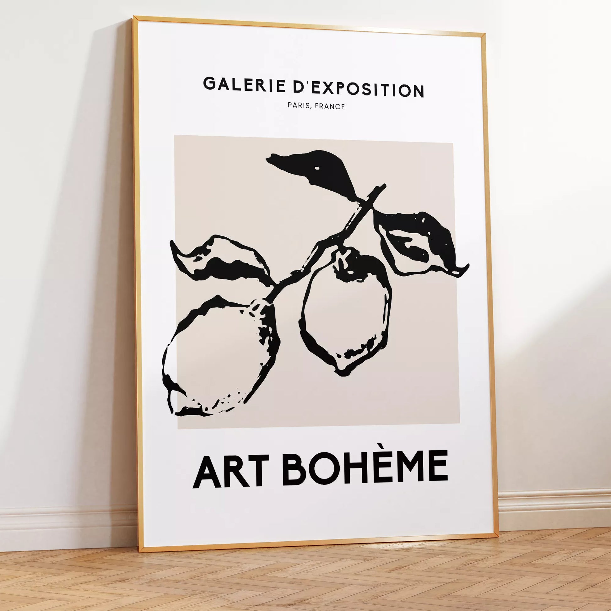 北欧デザインのモノクロレモン枝ボタニカル アートポスター シンプルモダン