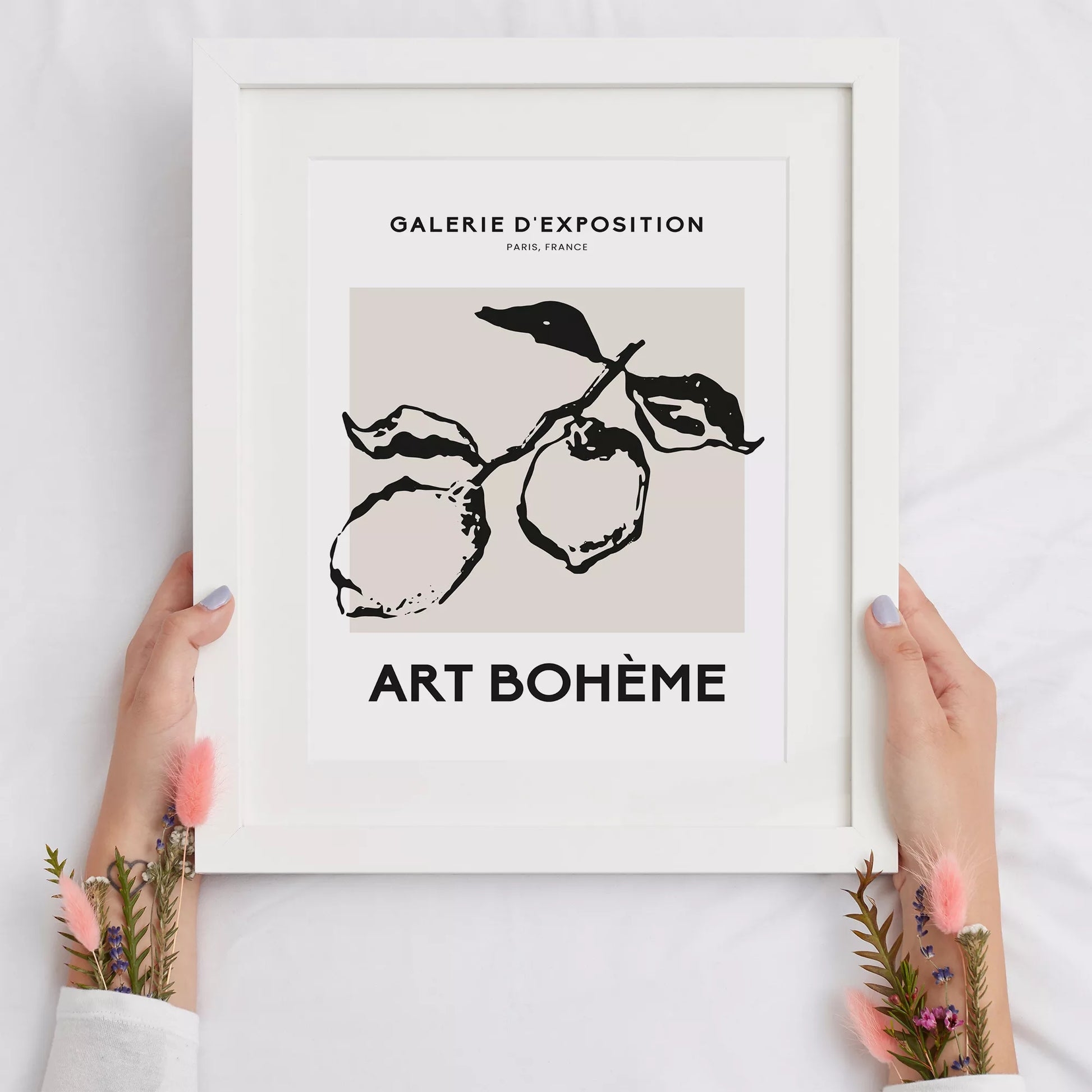 北欧デザインのモノクロレモン枝ボタニカル アートポスター シンプルモダン