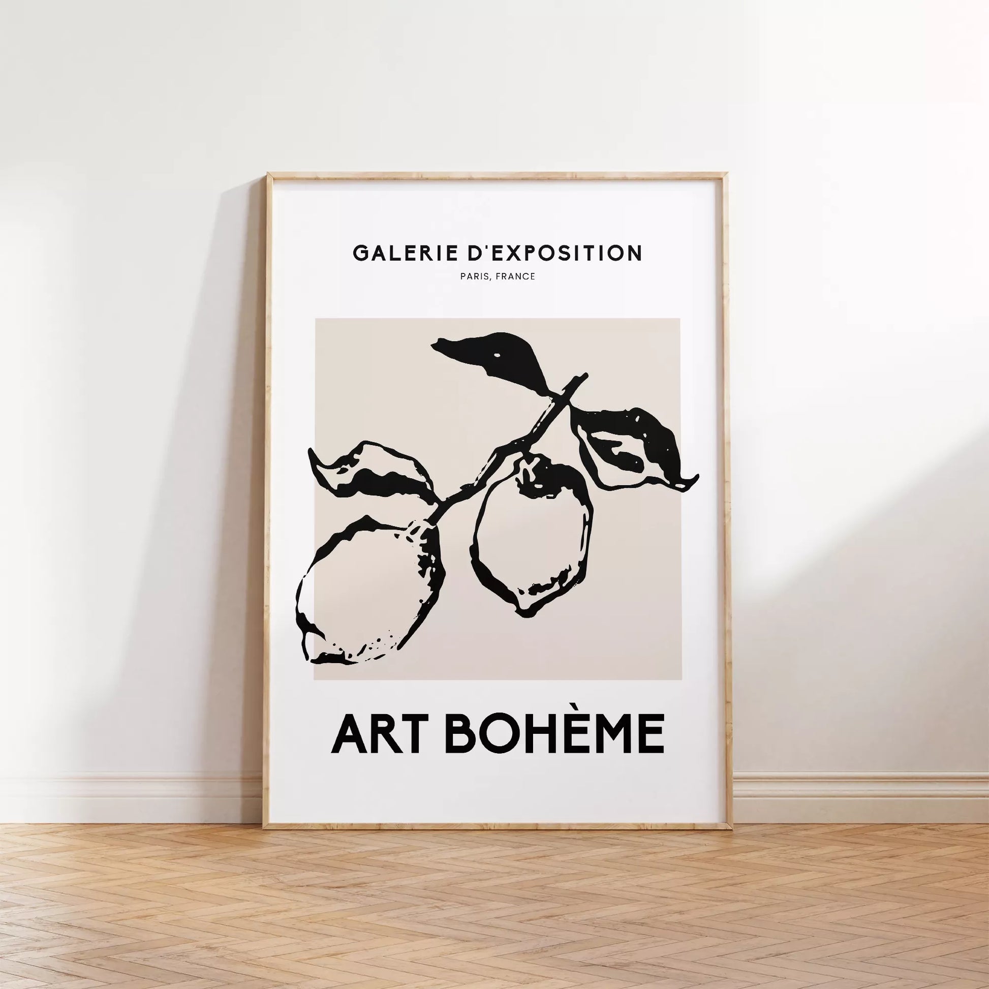 北欧デザインのモノクロレモン枝ボタニカル アートポスター シンプルモダン