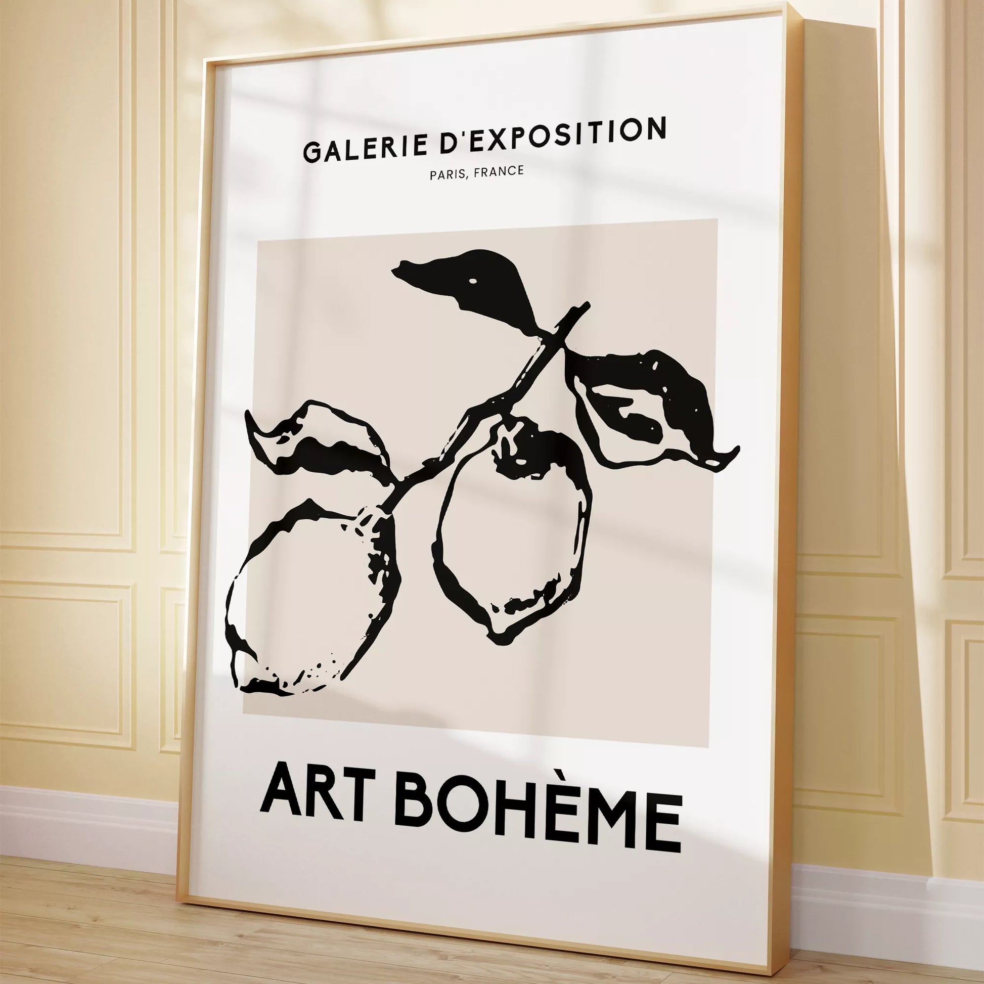 北欧デザインのモノクロレモン枝ボタニカル アートポスター シンプルモダン