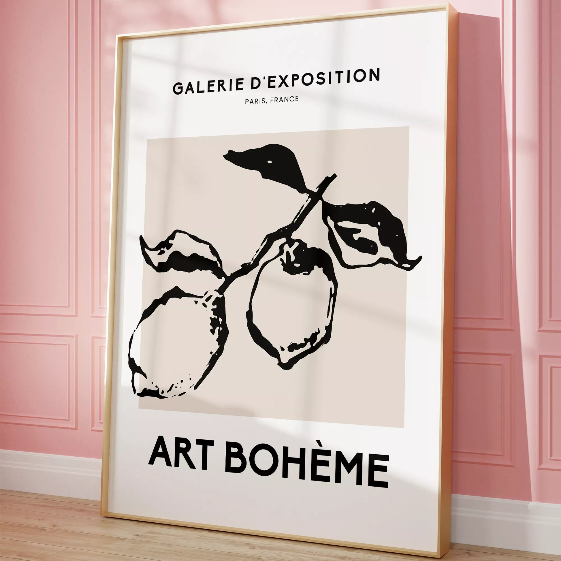 北欧デザインのモノクロレモン枝ボタニカル アートポスター シンプルモダン