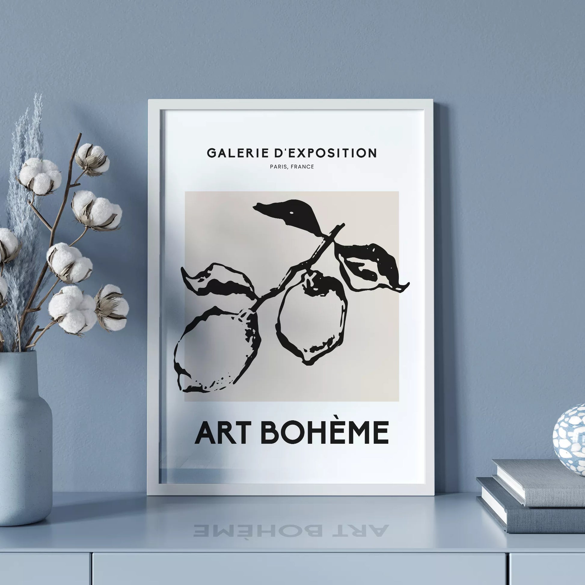 北欧デザインのモノクロレモン枝ボタニカル アートポスター シンプルモダン