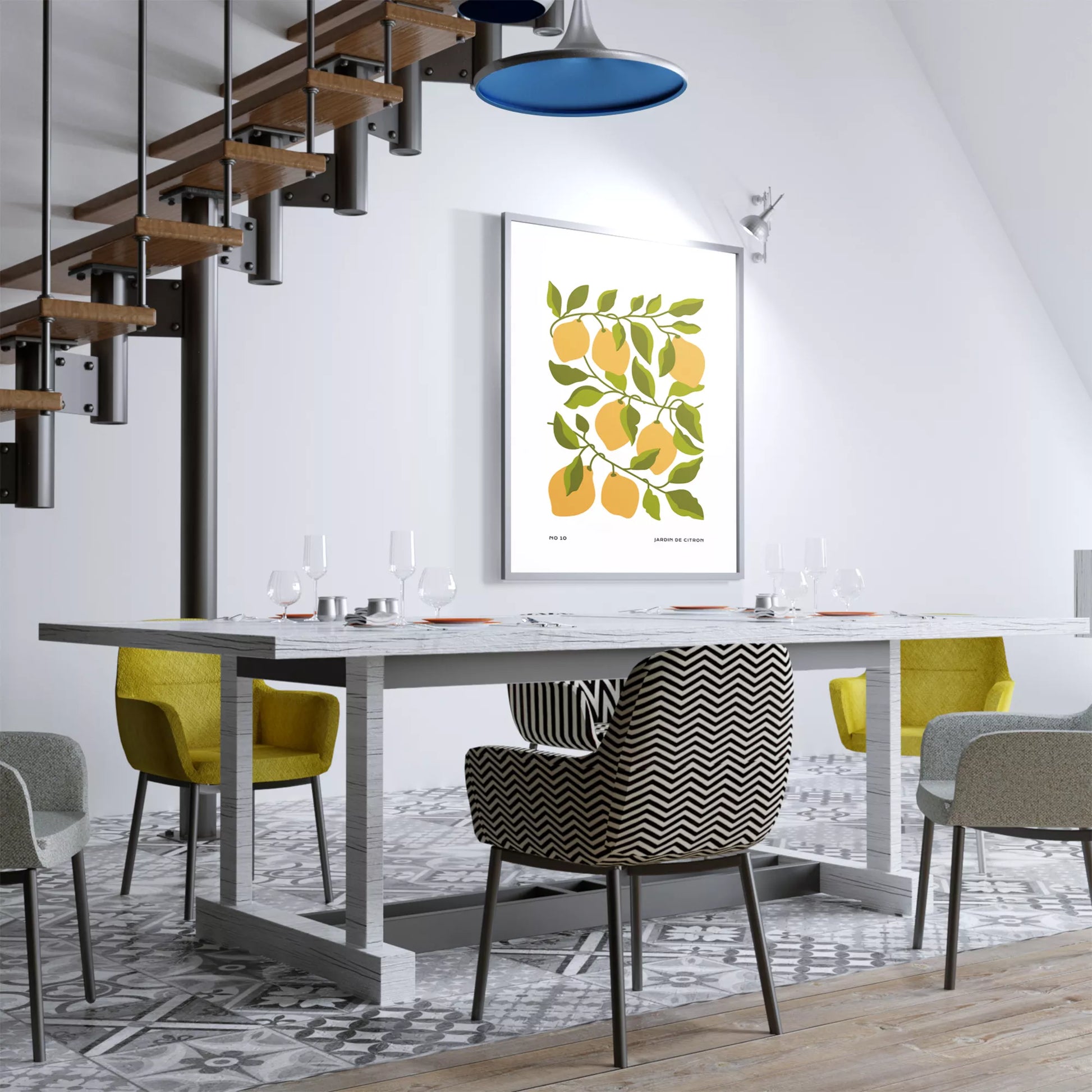 北欧デザインのレモン枝ボタニカル アートポスター シンプルモダン