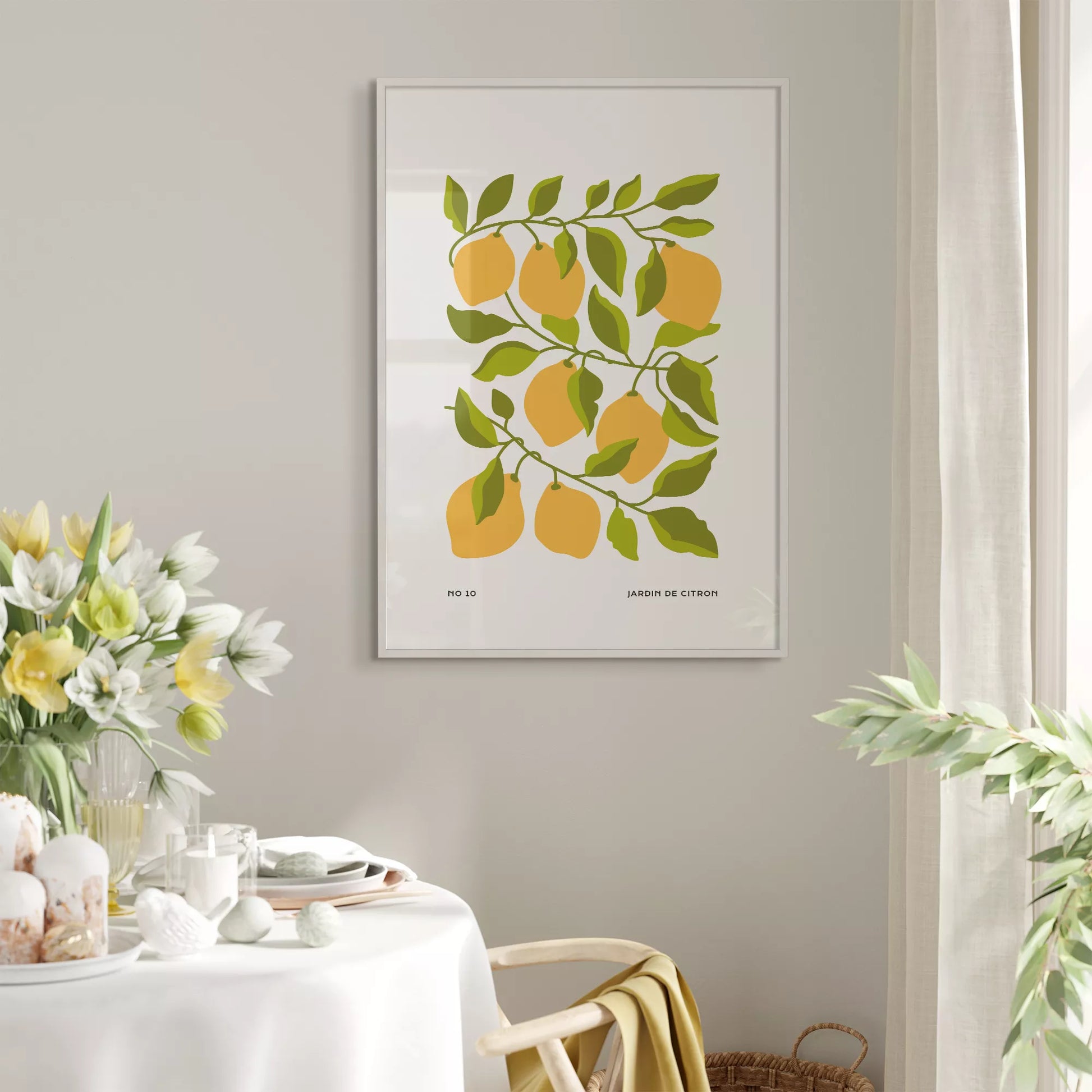 北欧デザインのレモン枝ボタニカル アートポスター シンプルモダン