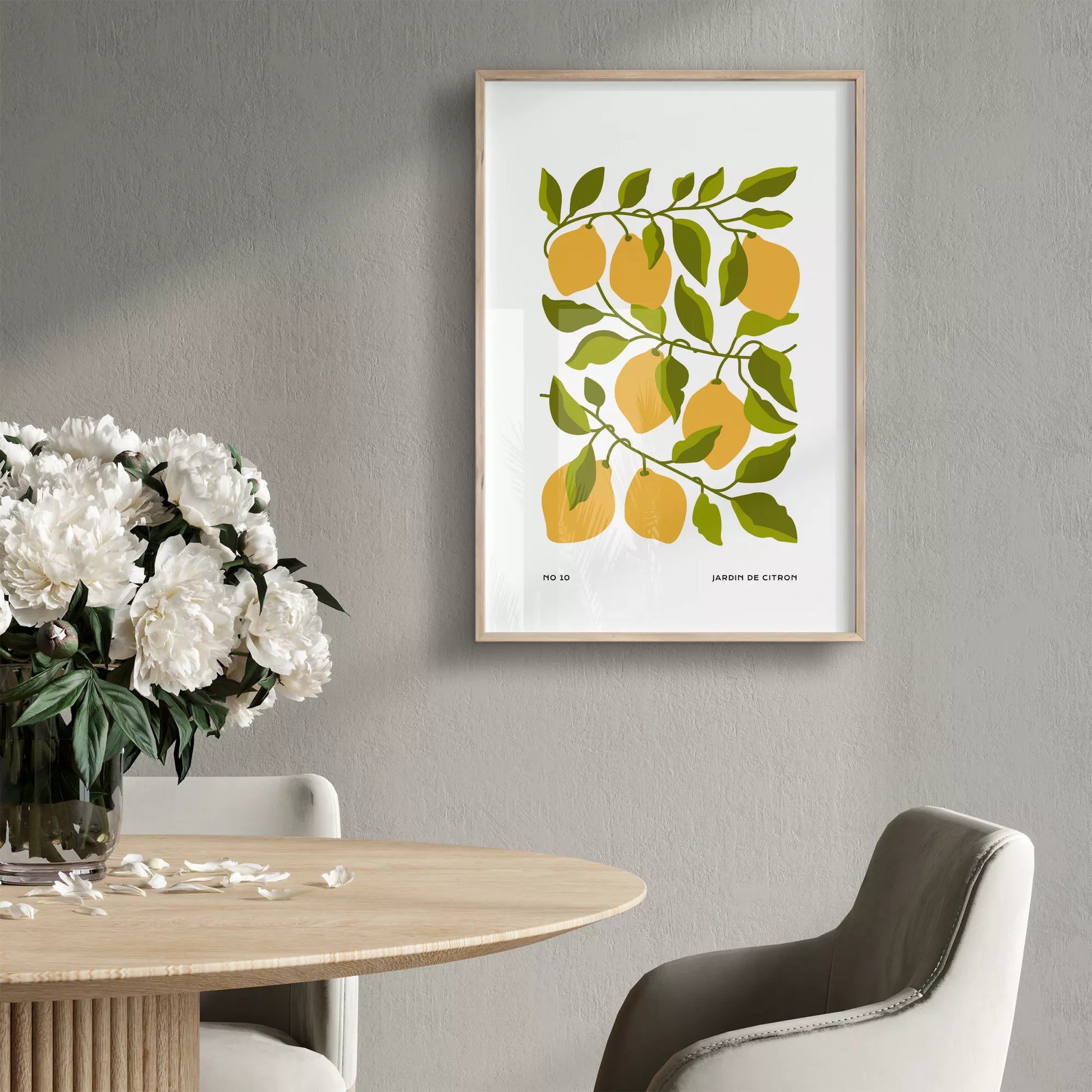北欧デザインのレモン枝ボタニカル アートポスター シンプルモダン