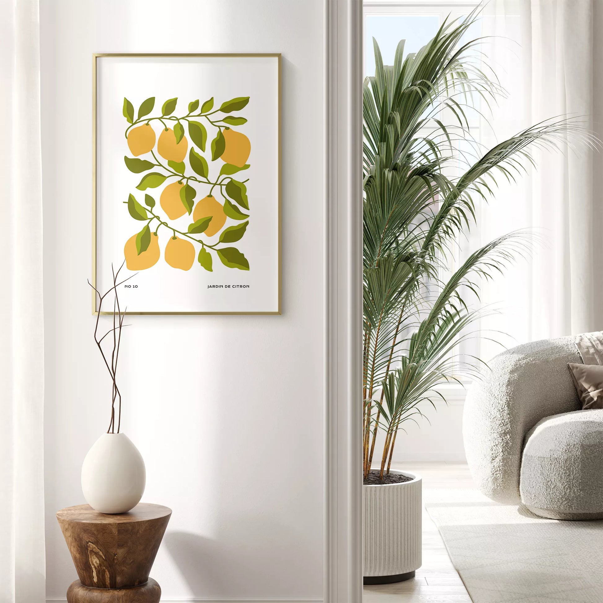 北欧デザインのレモン枝ボタニカル アートポスター シンプルモダン