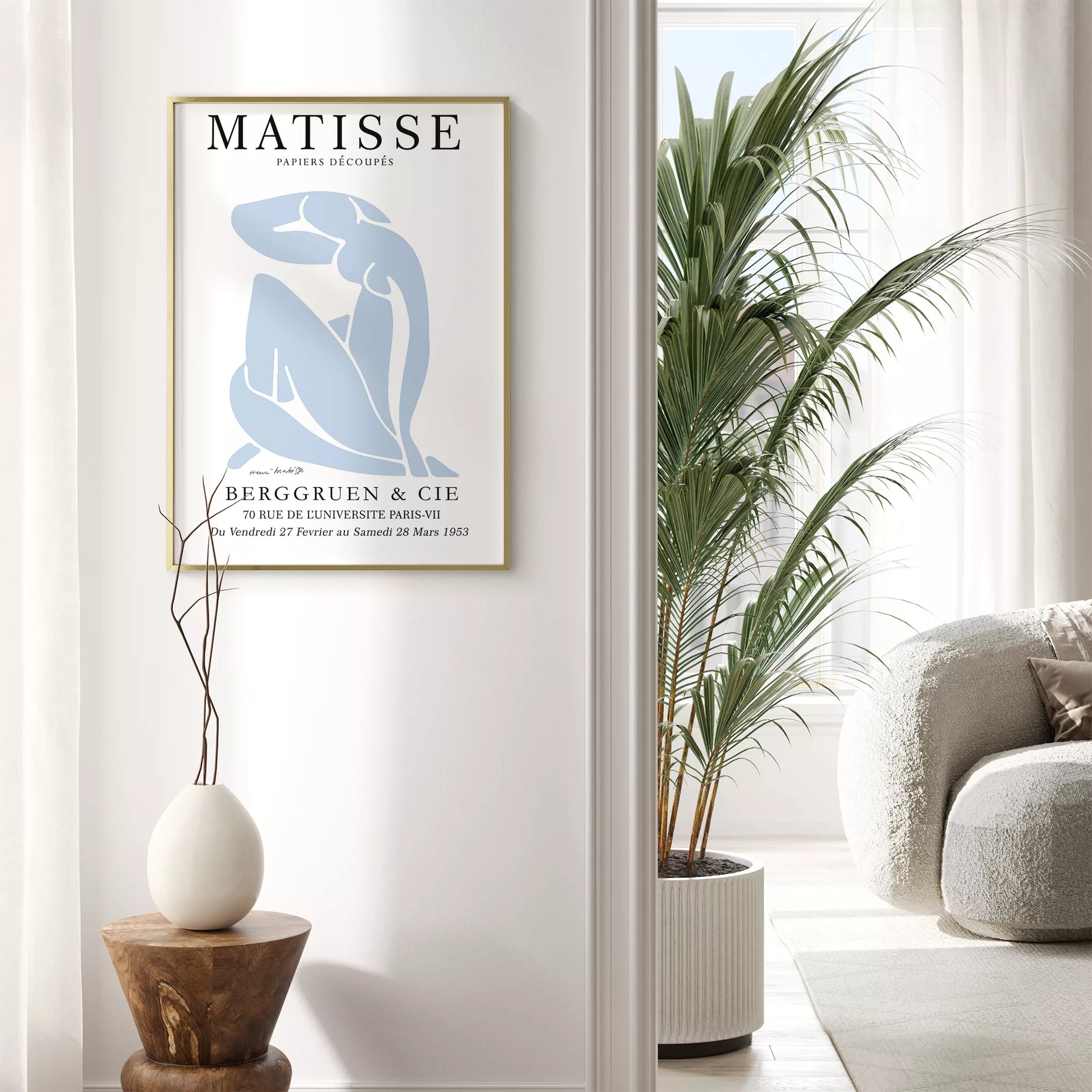 マティスのブルー抽象画が特徴の現代アートポスター、壁掛け用インテリアに最適