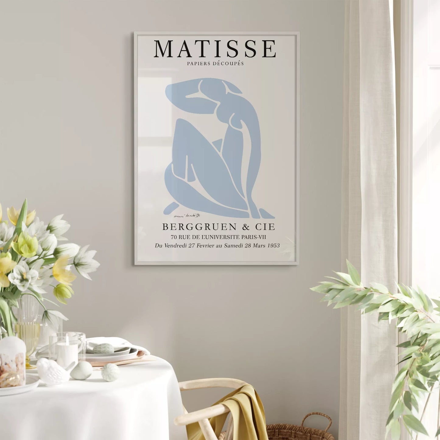 マティスのブルー抽象画が特徴の現代アートポスター、壁掛け用インテリアに最適