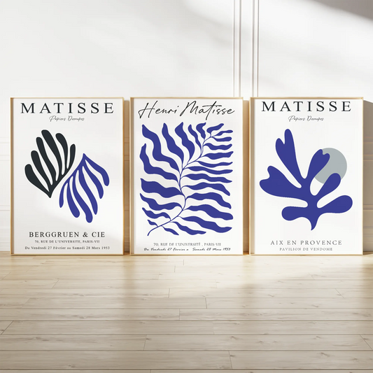 マティス風ボタニカル ブルー ミニマル北欧アートポスター 3枚セット
