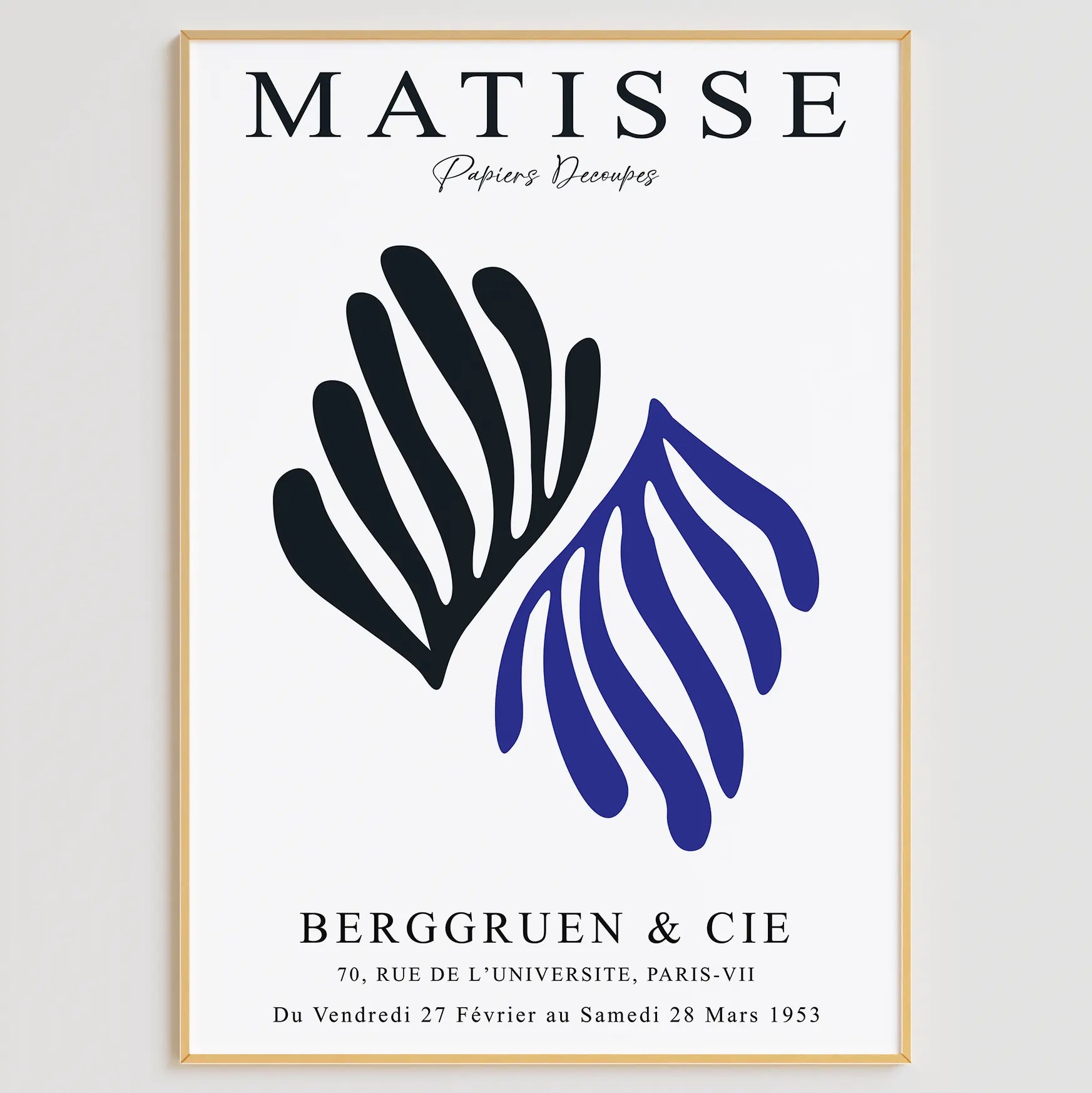 マティス展のモダンな青い葉のアートポスター3点セット