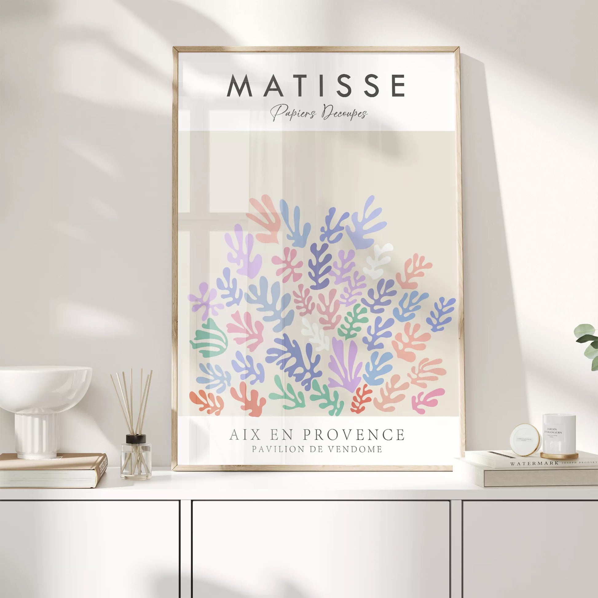 マティス風の抽象的な植物デザイン、パステルカラーのアートポスター