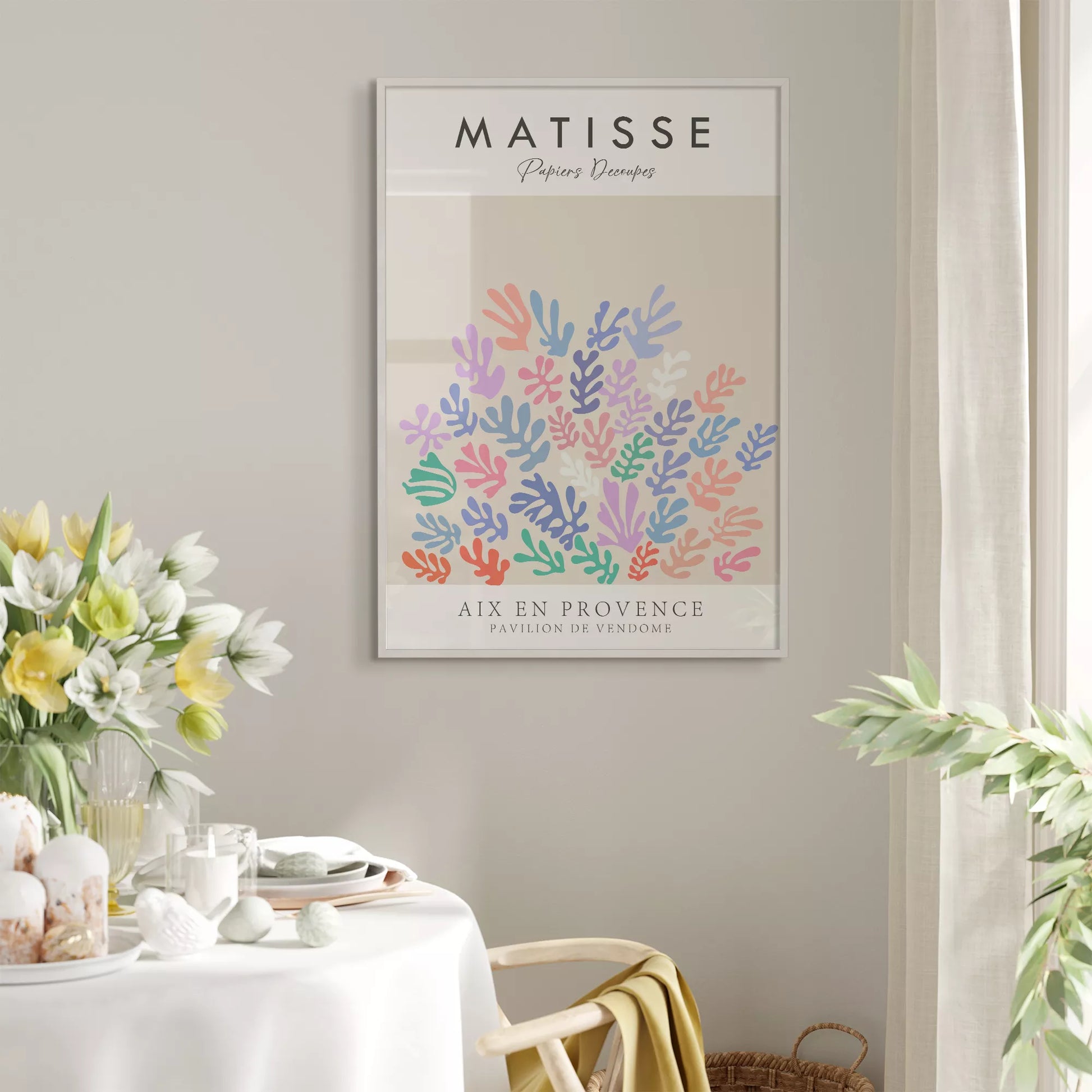 マティス風の抽象的な植物デザイン、パステルカラーのアートポスター