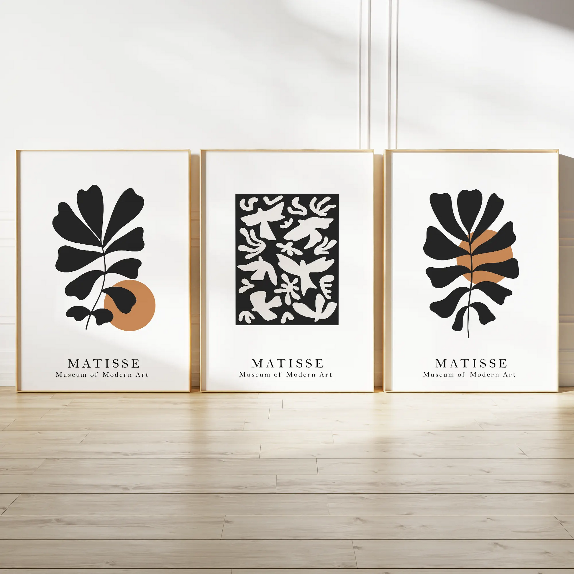 マティス風ブラックゴールドボタニカルアートポスター 北欧ミニマリスト 3枚セット