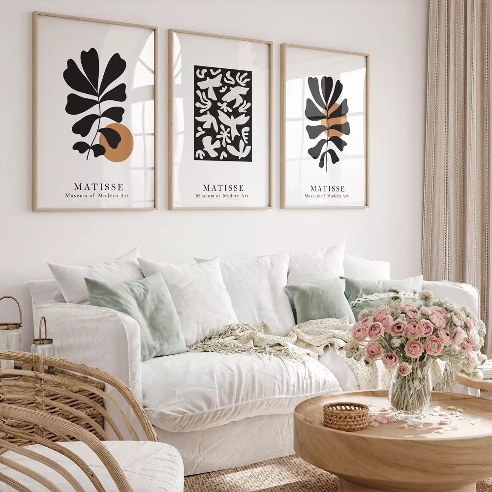 マティス美術館コレクション モノクロ植物画トリプティカ 北欧インテリア