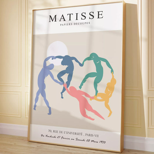 マティスのダンスをモチーフにしたペーパーカット作品。パステルカラーの踊る人物のシルエット