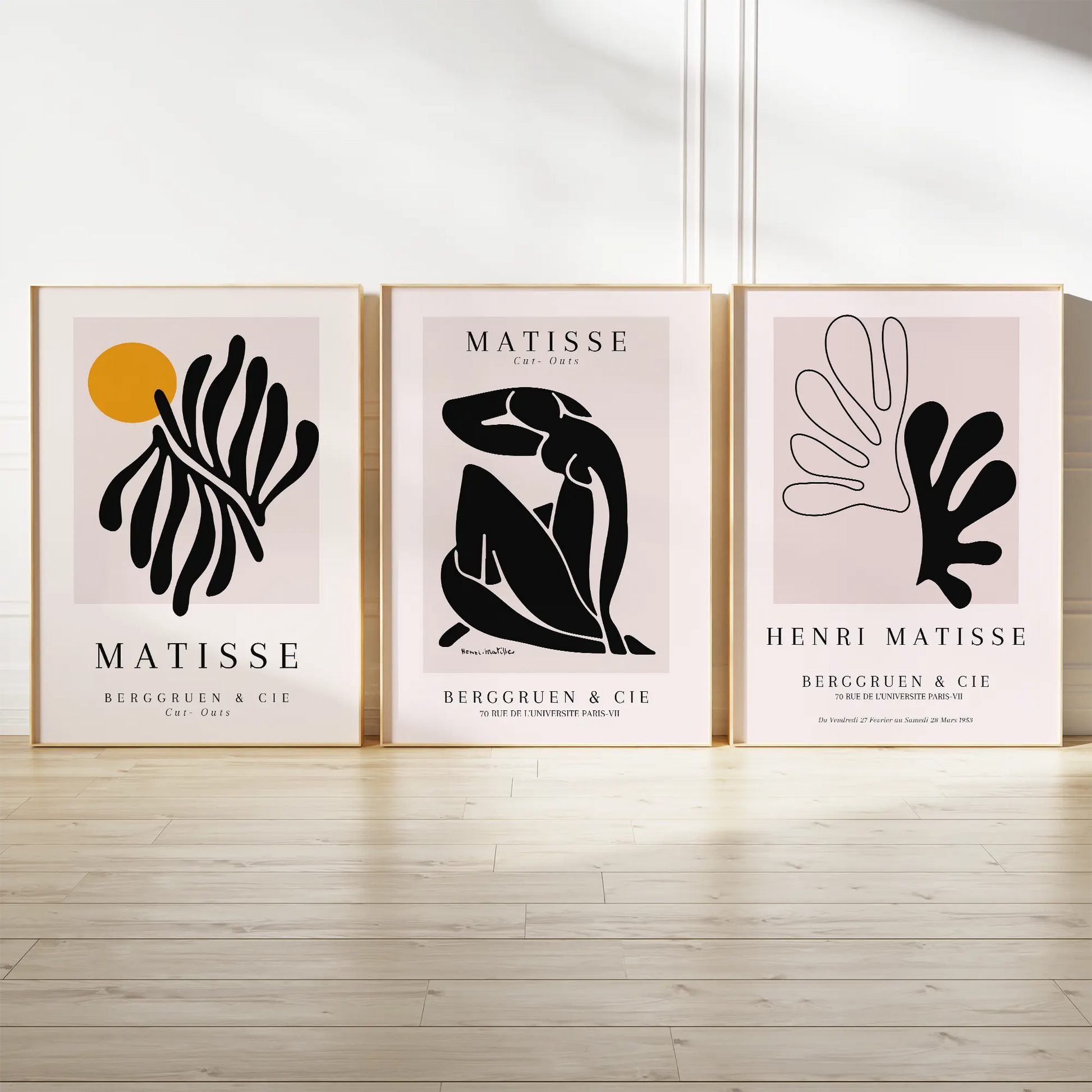 ヴィンテージ風マティス展覧会アートポスター ピンク 北欧モダン 3枚セット