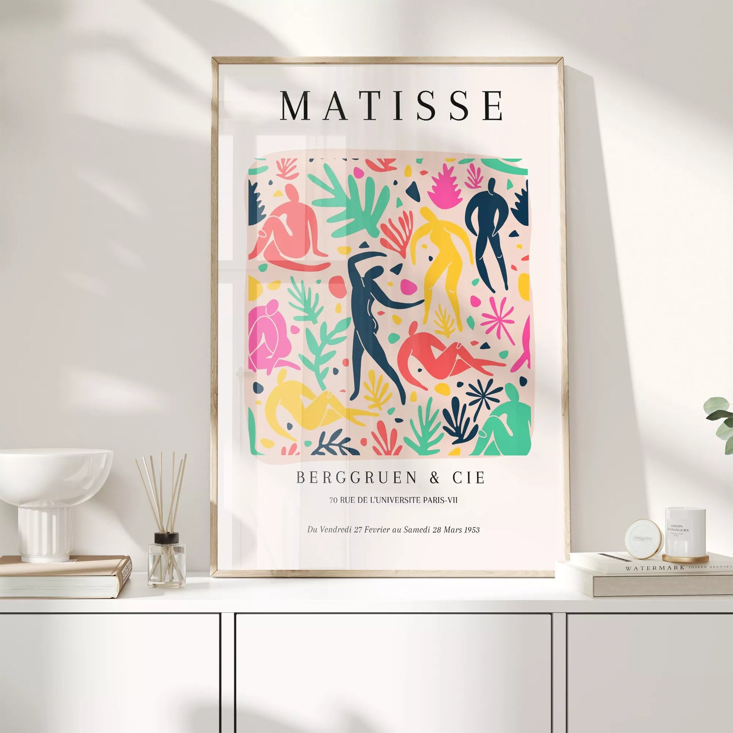 マティス風アート 色彩豊かな人物シルエットと植物モチーフのポスター