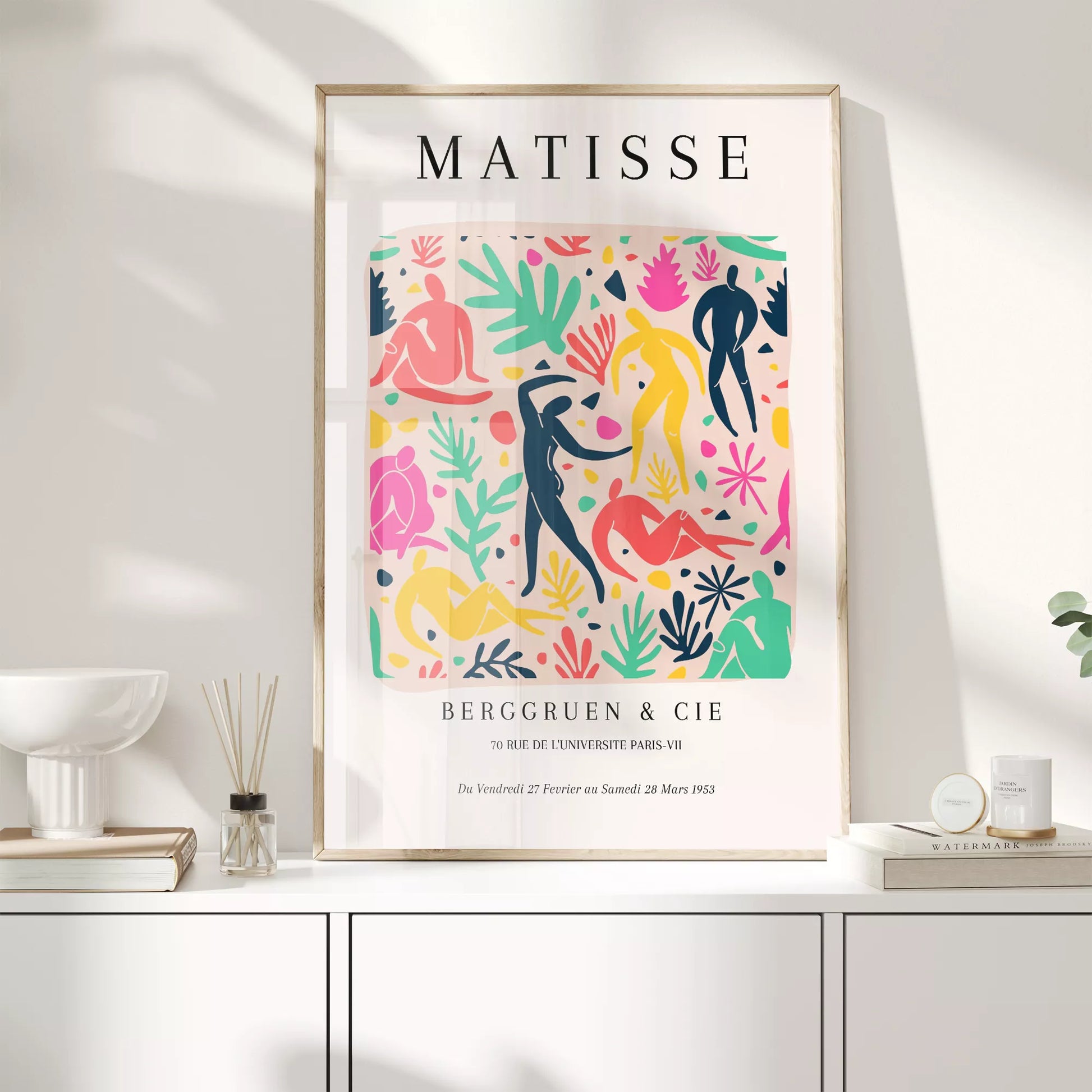 マティス風アート 色彩豊かな人物シルエットと植物モチーフのポスター