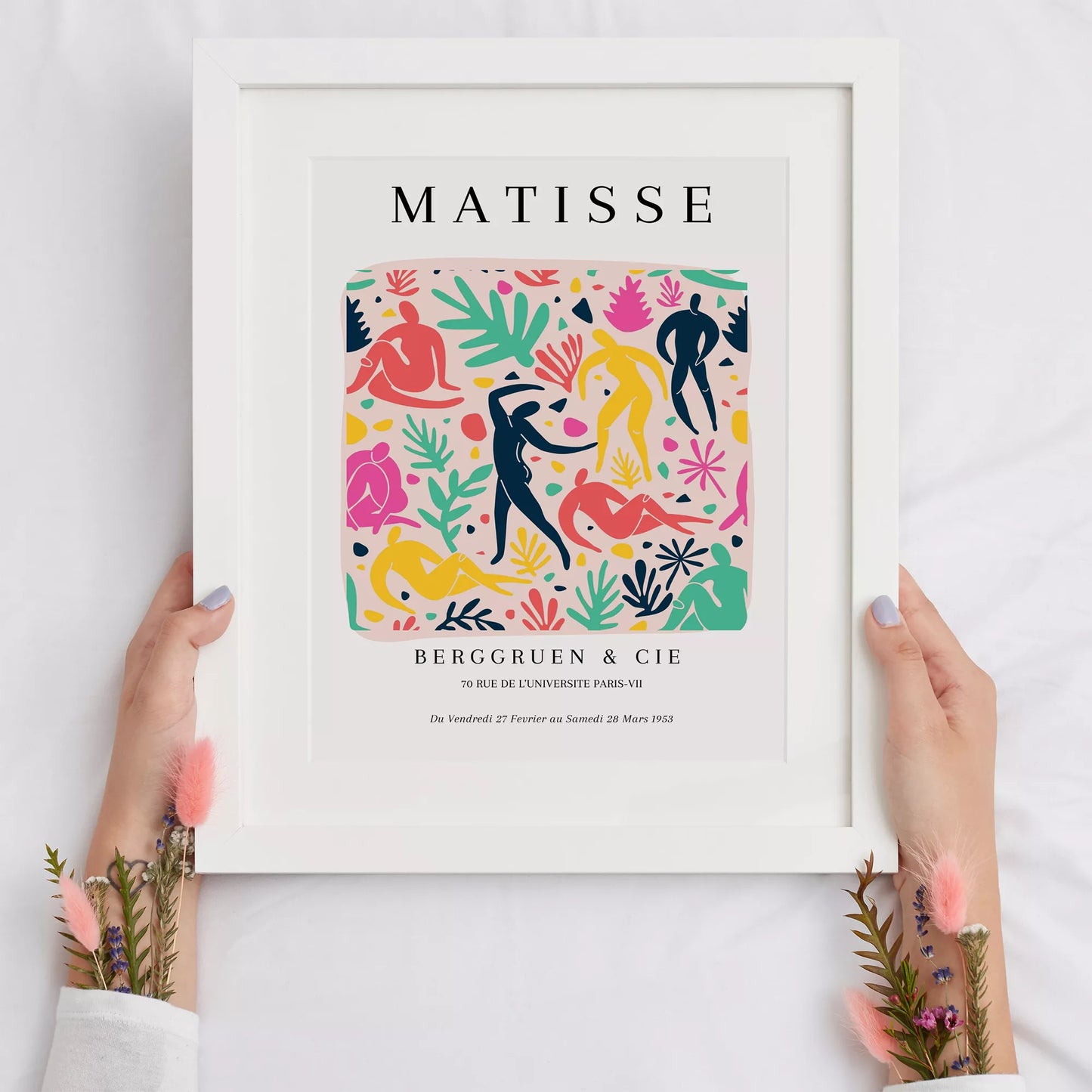 マティス風アート 色彩豊かな人物シルエットと植物モチーフのポスター