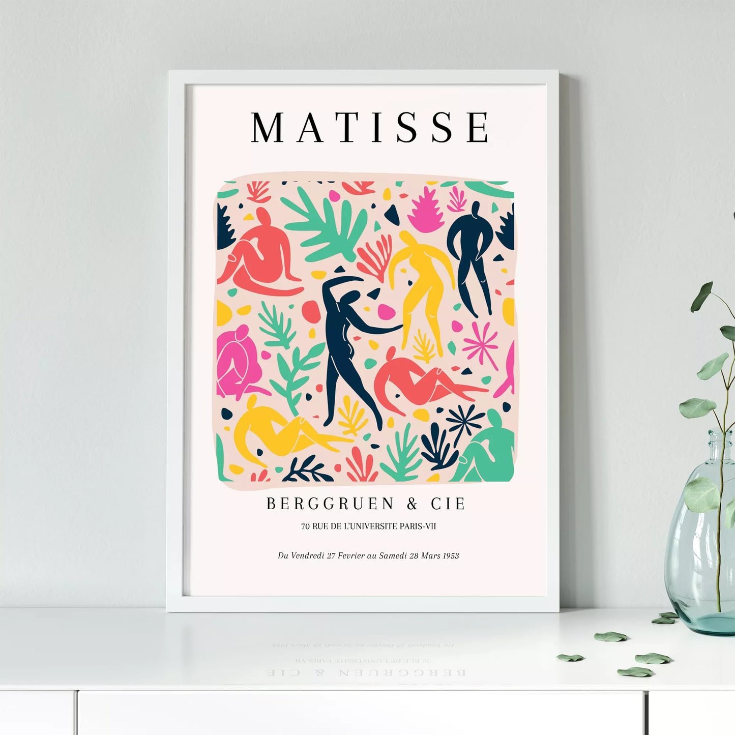 マティス風アート 色彩豊かな人物シルエットと植物モチーフのポスター