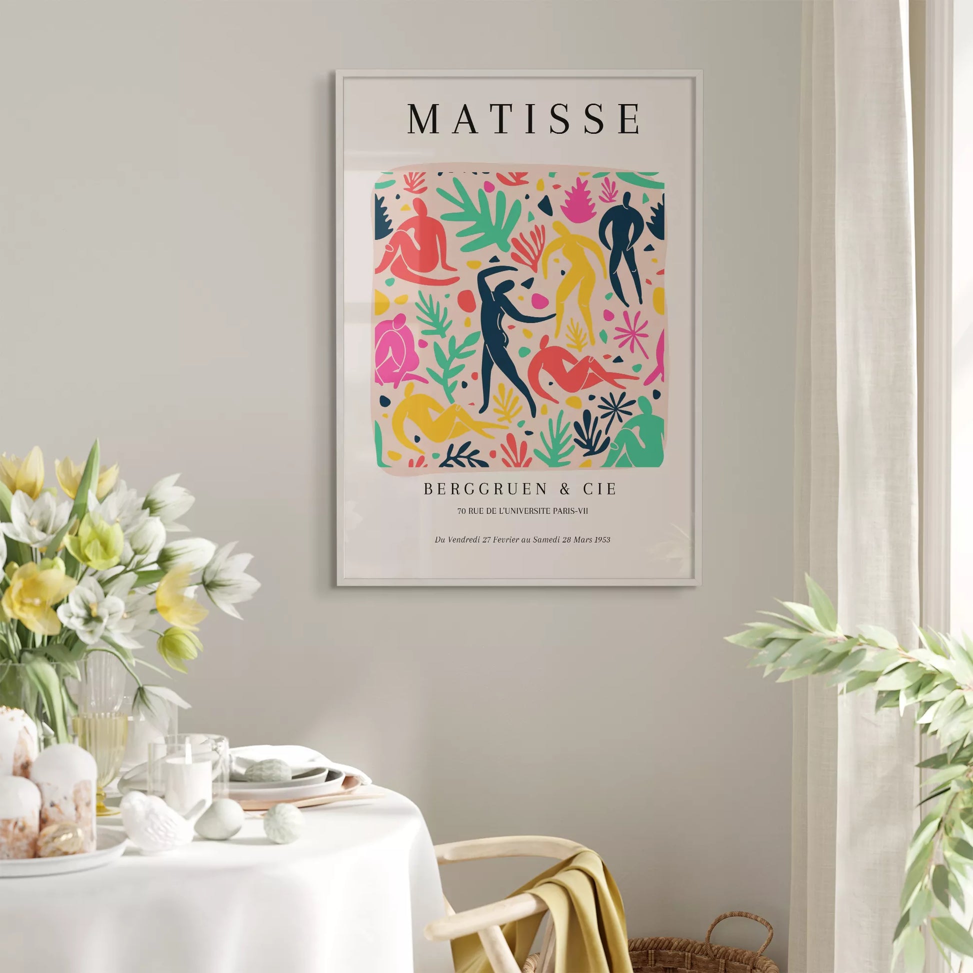 マティス風アート 色彩豊かな人物シルエットと植物モチーフのポスター