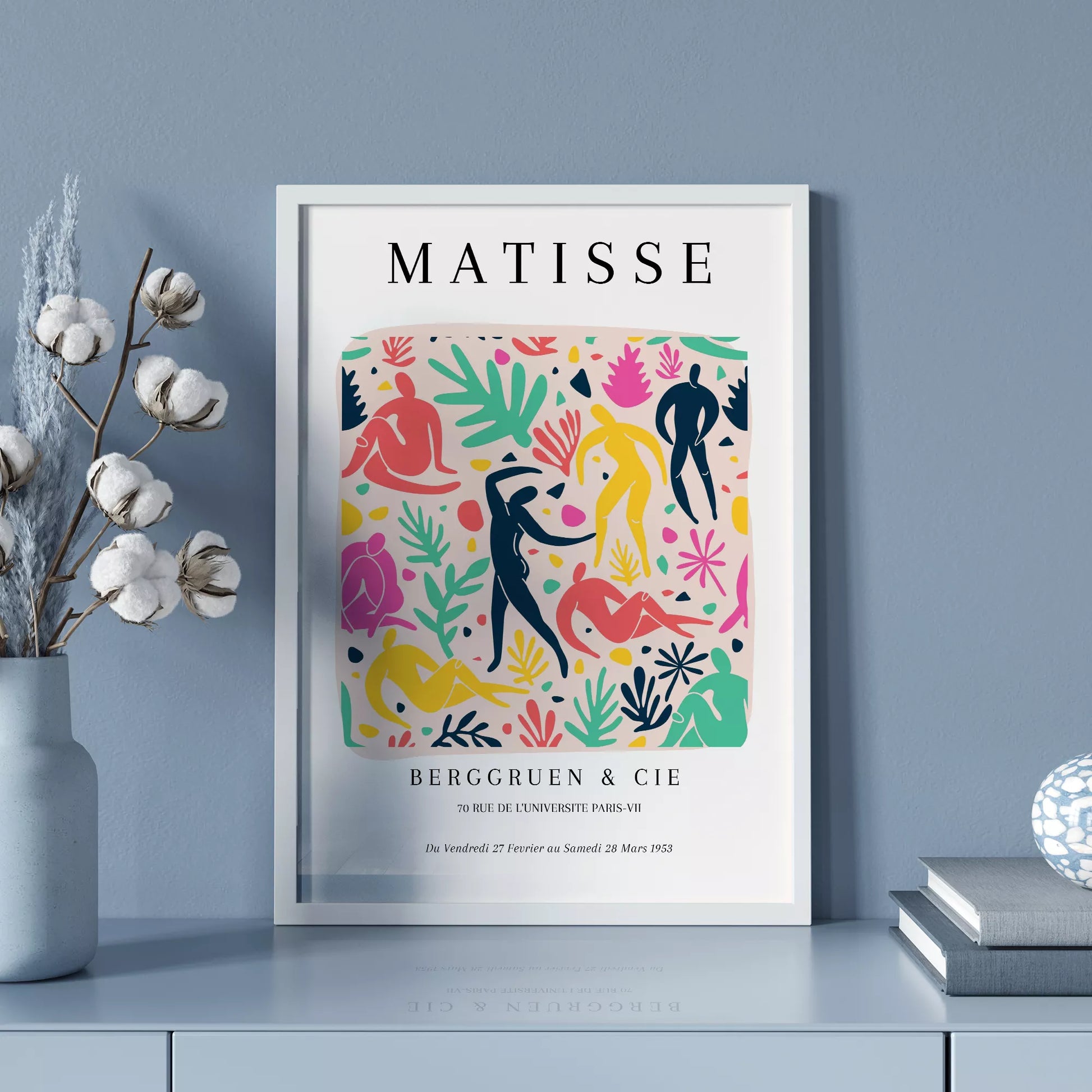 マティス風アート 色彩豊かな人物シルエットと植物モチーフのポスター