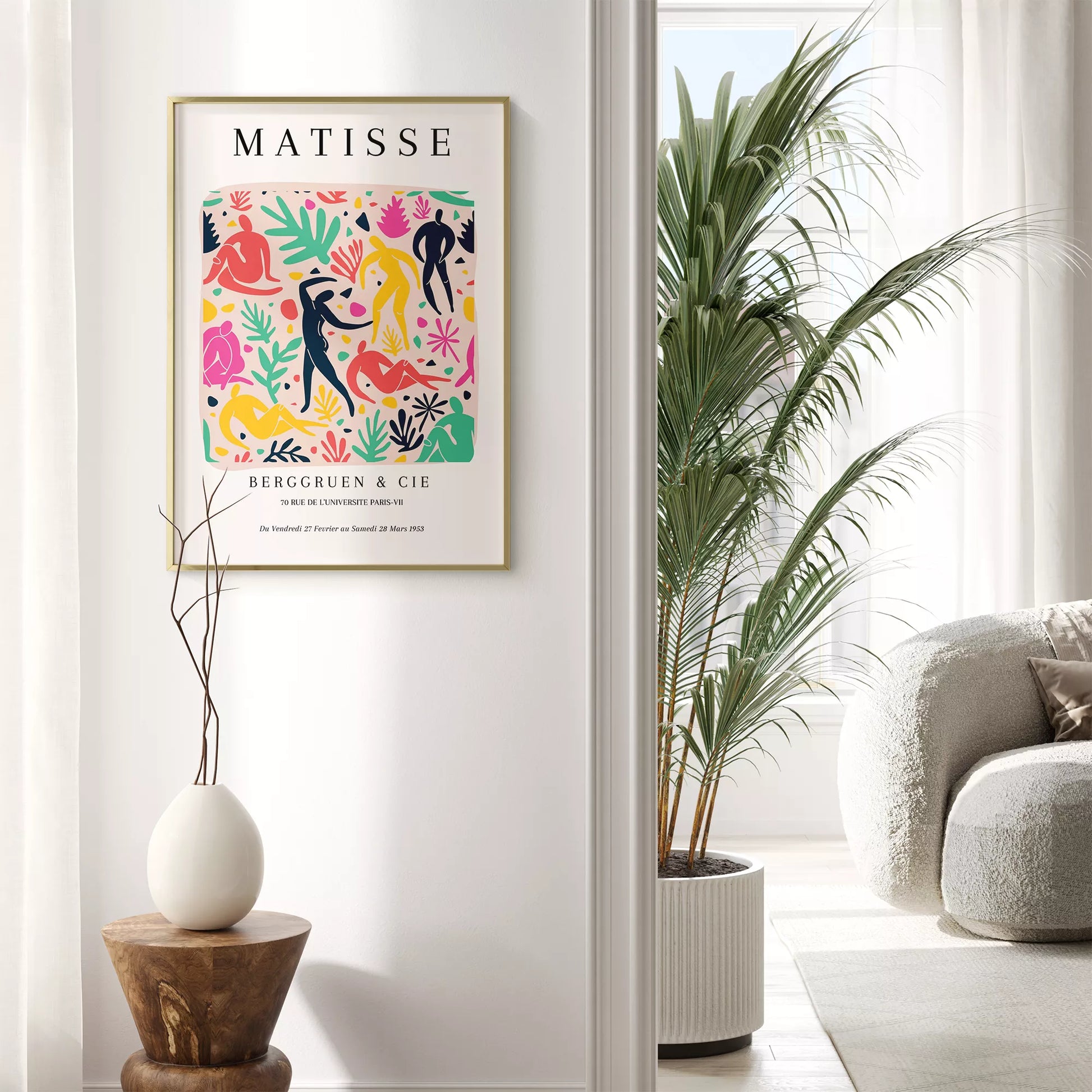 マティス風アート 色彩豊かな人物シルエットと植物モチーフのポスター