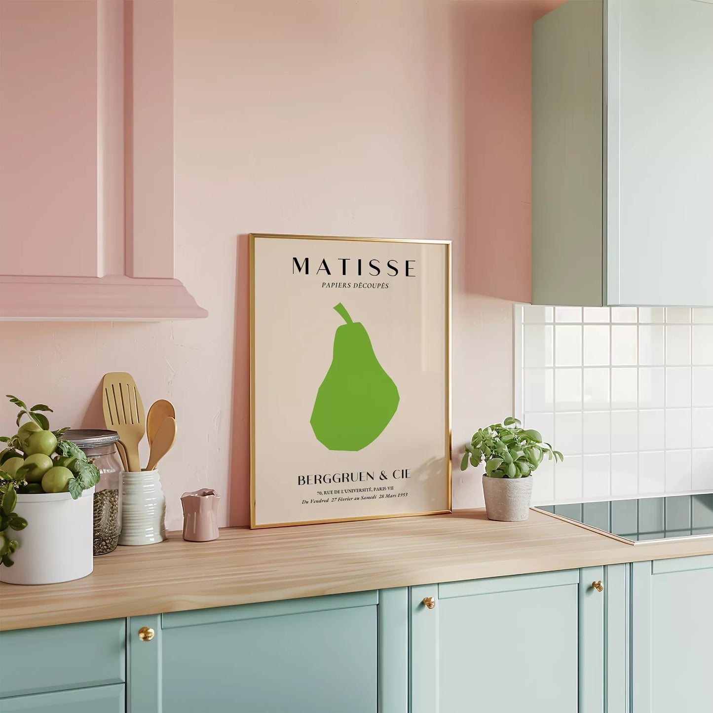 マティスの切り絵アート緑の洋梨、1953年パリ展覧会ポスター
