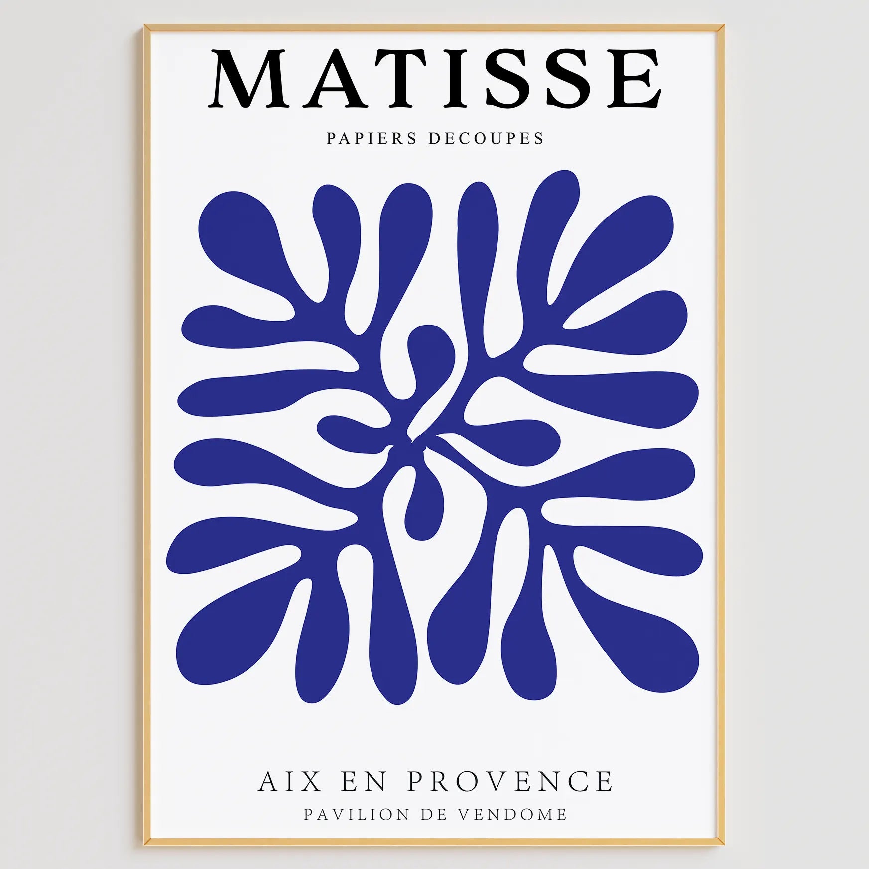 マティスの切り絵アート青い花と葉のモダンな3点セット展示ポスター