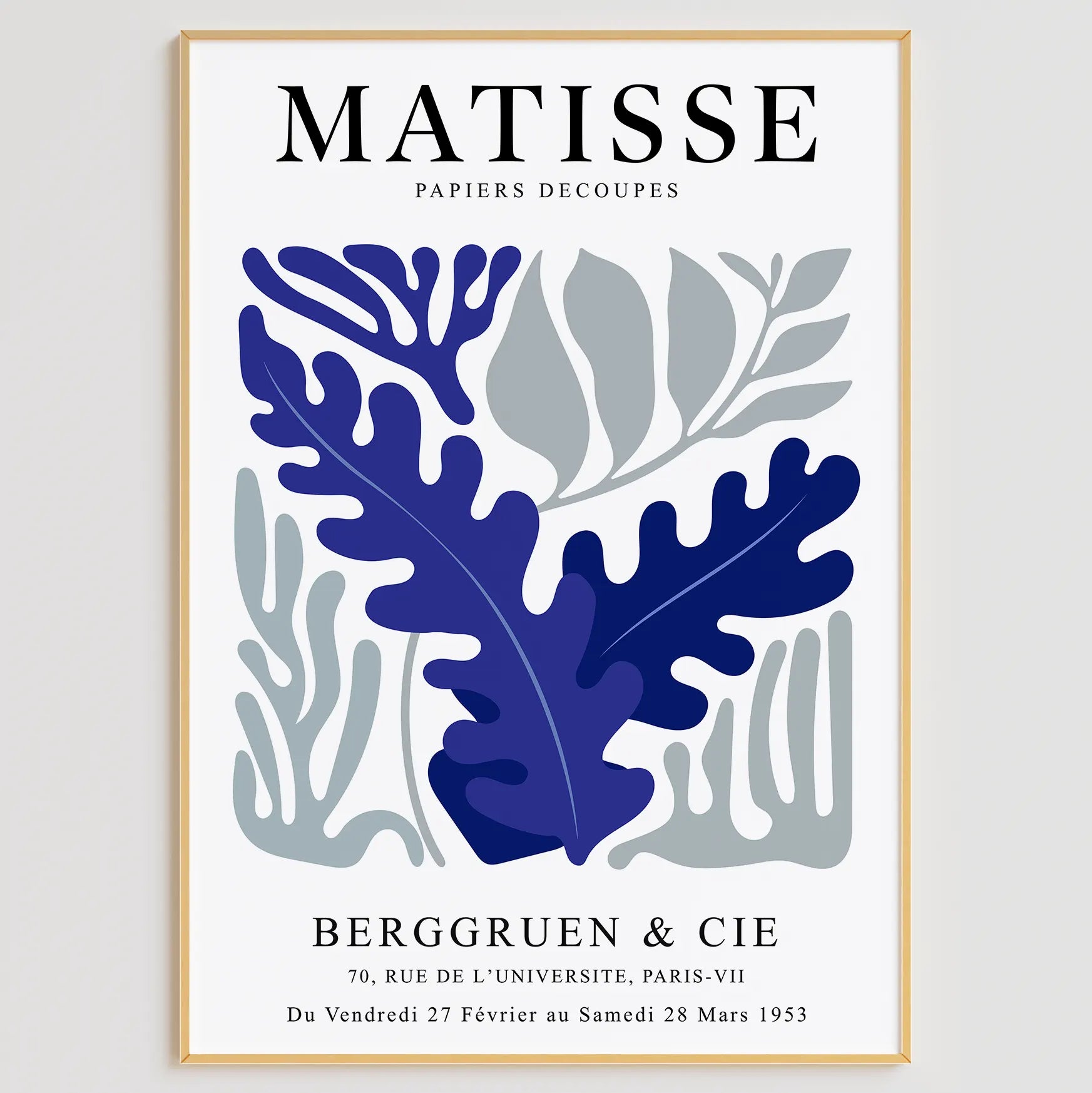 マティスの切り絵アート青い花と葉のモダンな3点セット展示ポスター