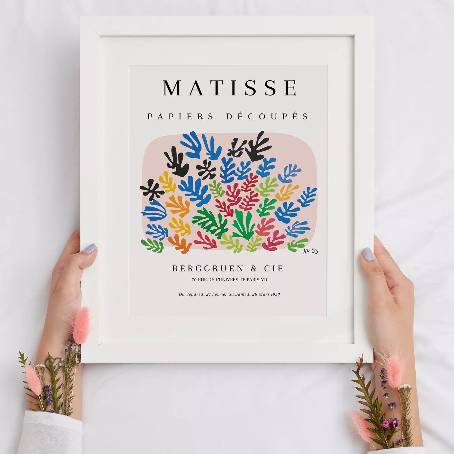 マティスの切り絵アート、カラフルな葉のモチーフ展示会ポスター