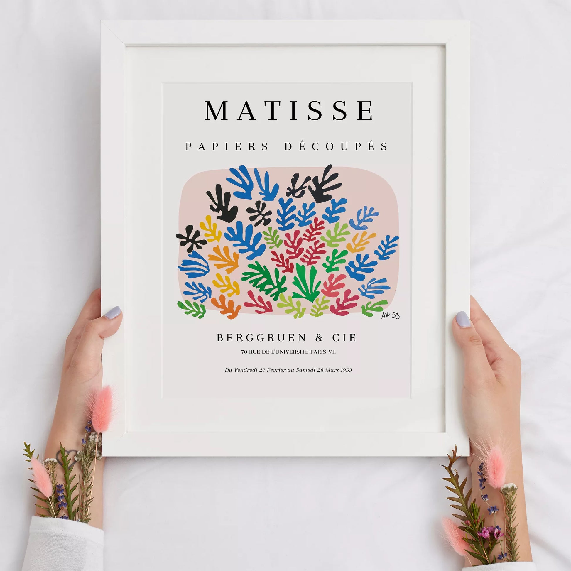 マティスの切り絵アート、カラフルな葉のモチーフ展示会ポスター