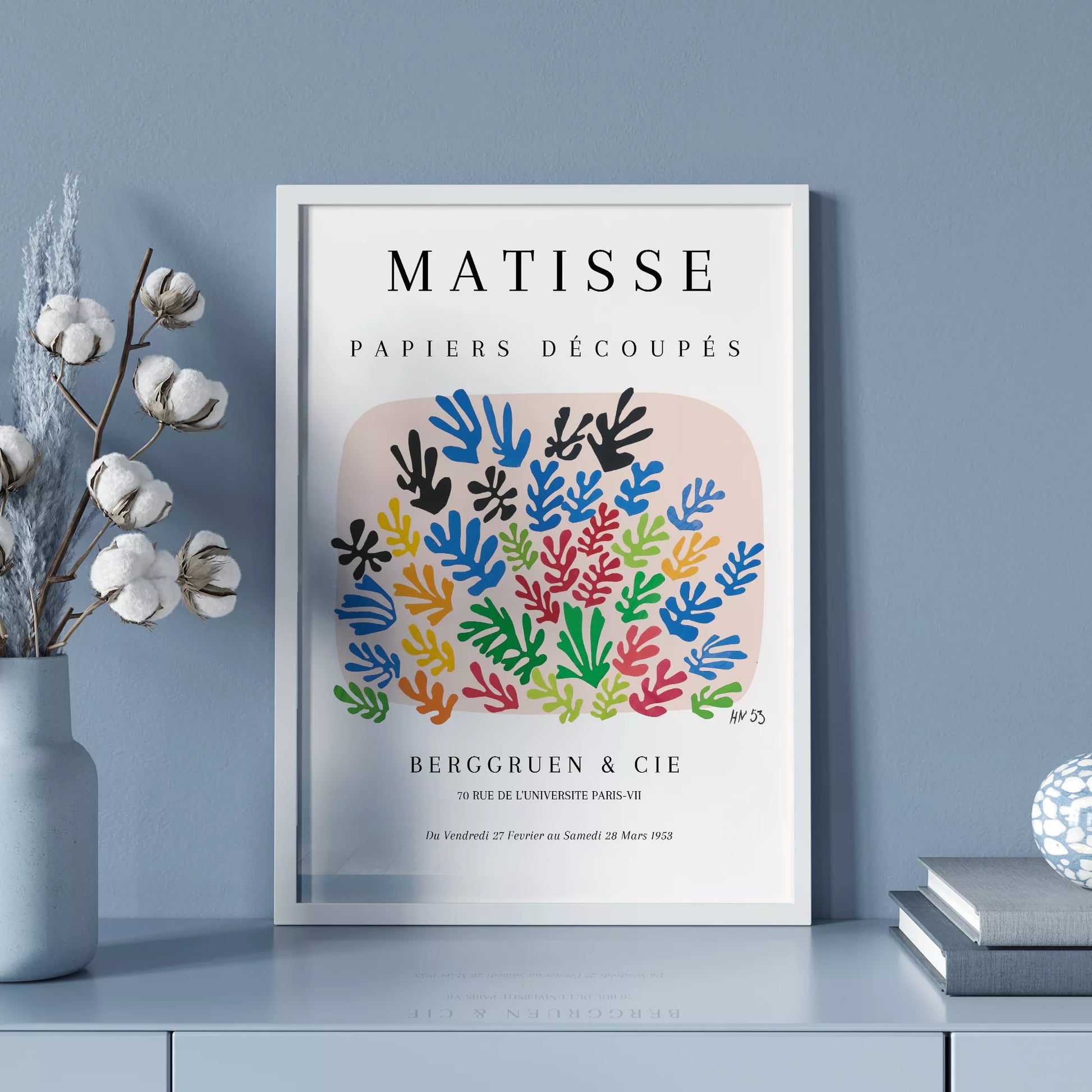 マティスの切り絵アート、カラフルな葉のモチーフ展示会ポスター