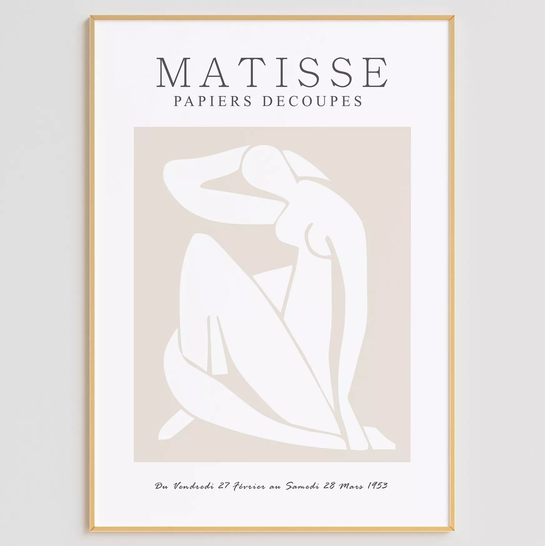 マティスの切り絵アートポスター、ベージュ色のミニマリストデザイン、北欧インテリア向け壁掛け装飾