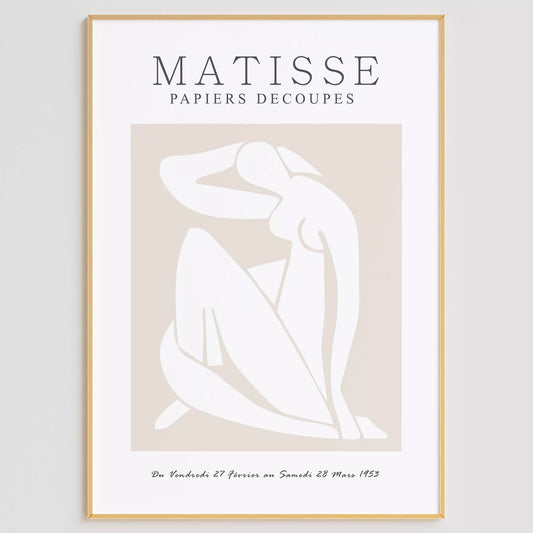 マティスの切り絵アートポスター、ベージュ色のミニマリストデザイン、北欧インテリア向け壁掛け装飾