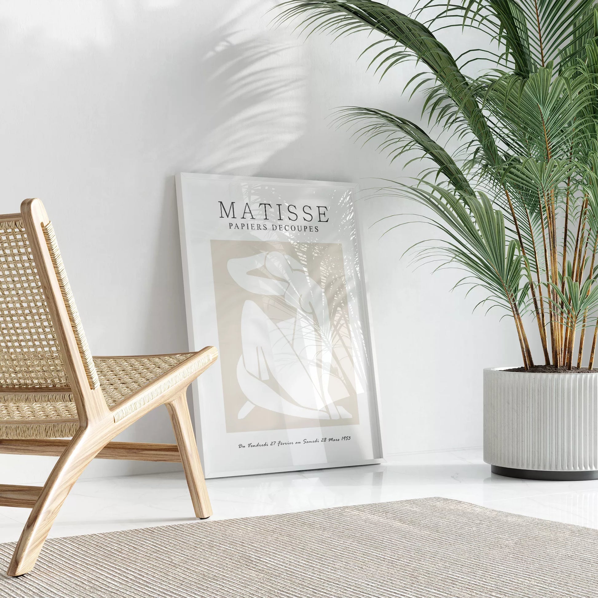 マティスの切り絵アートポスター、ベージュ色のミニマリストデザイン、北欧インテリア向け壁掛け装飾