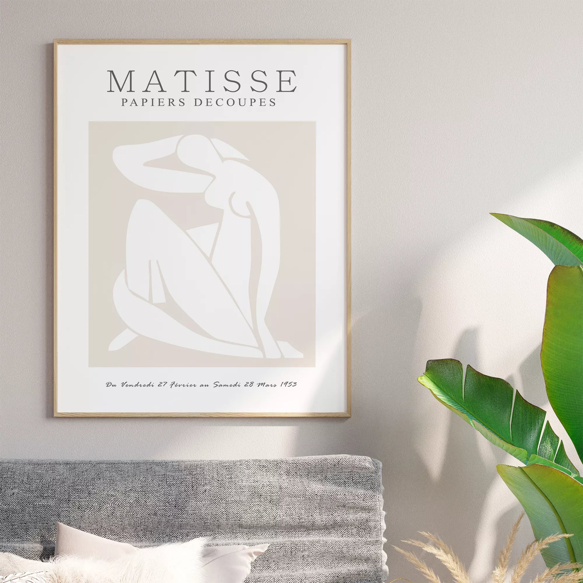 マティスの切り絵アートポスター、ベージュ色のミニマリストデザイン、北欧インテリア向け壁掛け装飾