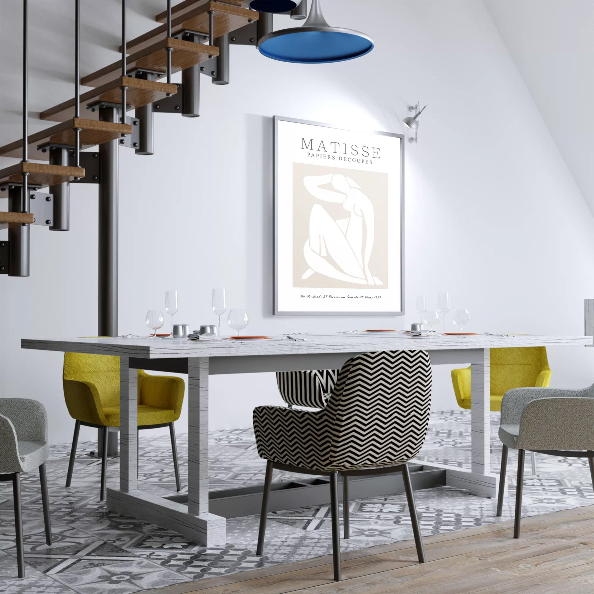 マティスの切り絵アートポスター、ベージュ色のミニマリストデザイン、北欧インテリア向け壁掛け装飾