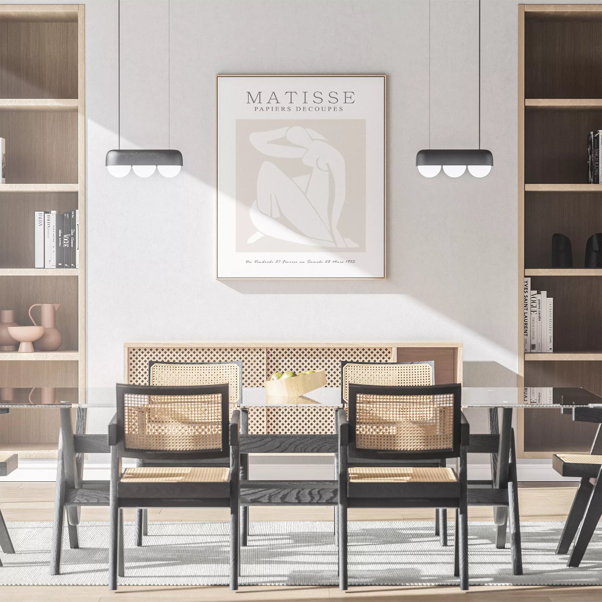 マティスの切り絵アートポスター、ベージュ色のミニマリストデザイン、北欧インテリア向け壁掛け装飾