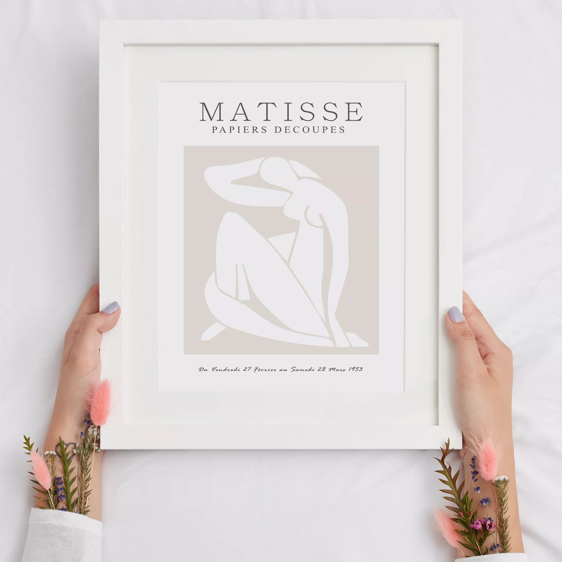 マティスの切り絵アートポスター、ベージュ色のミニマリストデザイン、北欧インテリア向け壁掛け装飾