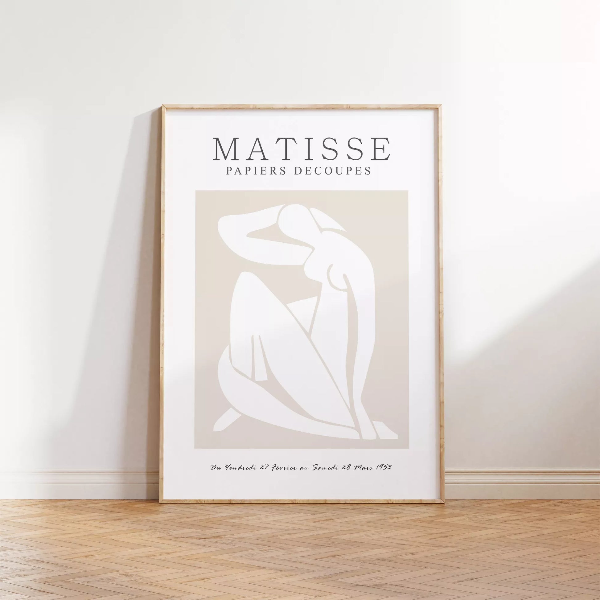 マティスの切り絵アートポスター、ベージュ色のミニマリストデザイン、北欧インテリア向け壁掛け装飾