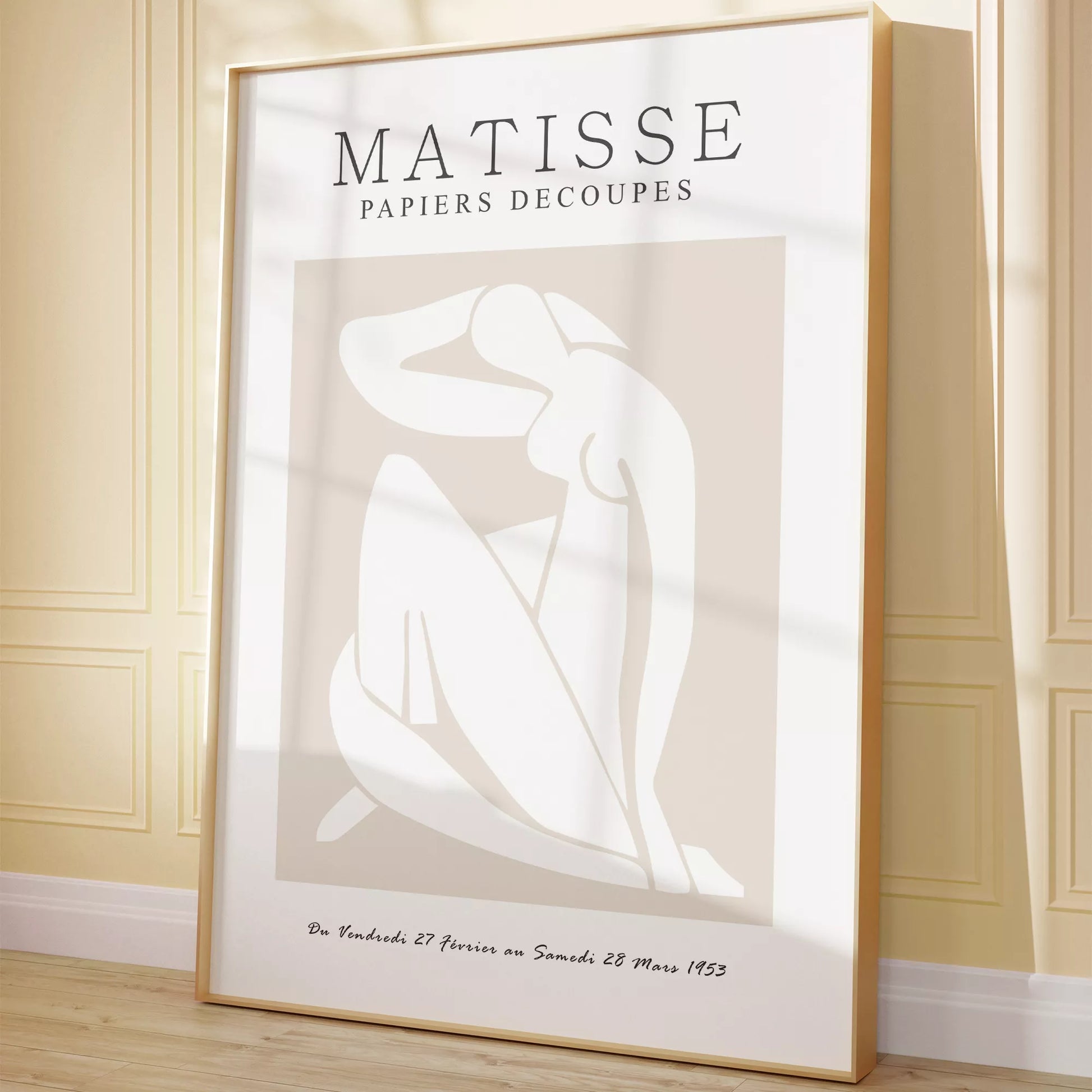 マティスの切り絵アートポスター、ベージュ色のミニマリストデザイン、北欧インテリア向け壁掛け装飾