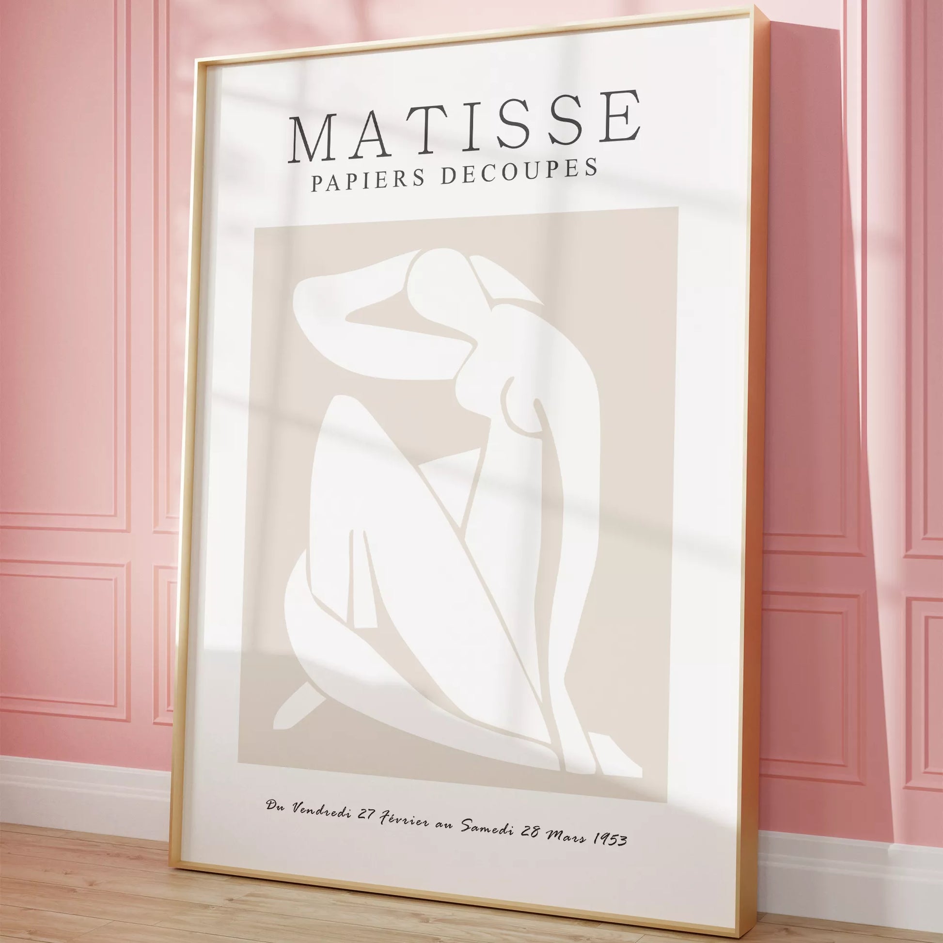 マティスの切り絵アートポスター、ベージュ色のミニマリストデザイン、北欧インテリア向け壁掛け装飾