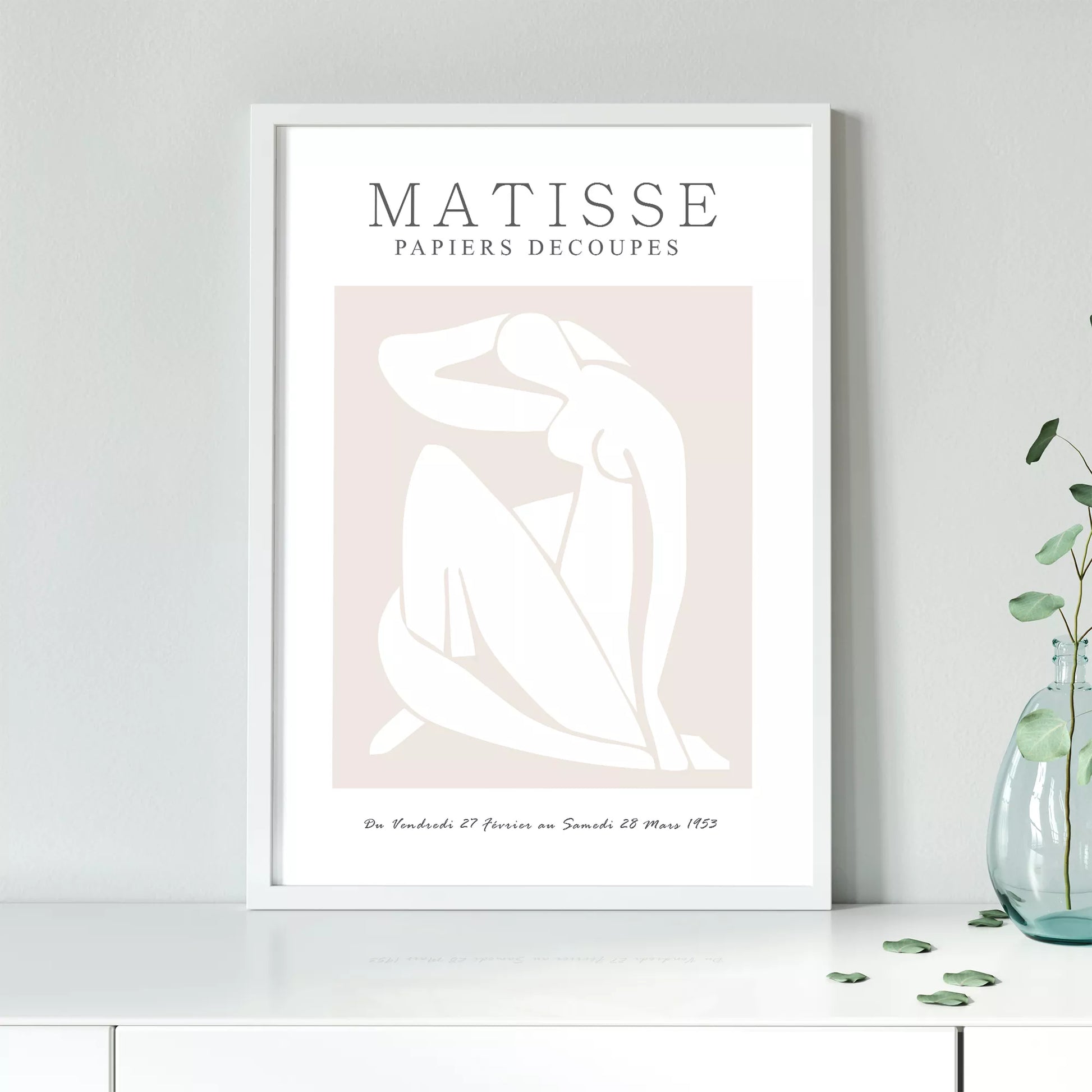 マティスの切り絵アートポスター、ベージュ色のミニマリストデザイン、北欧インテリア向け壁掛け装飾