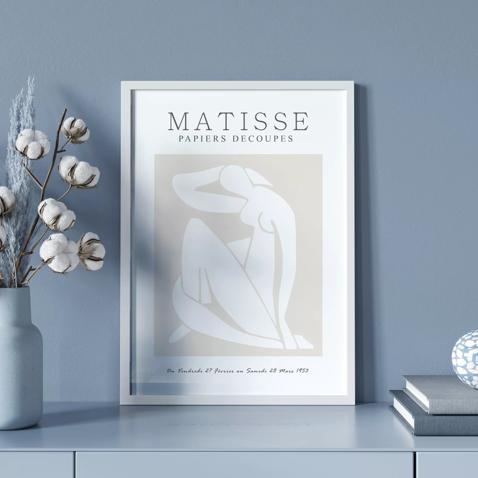 マティスの切り絵アートポスター、ベージュ色のミニマリストデザイン、北欧インテリア向け壁掛け装飾