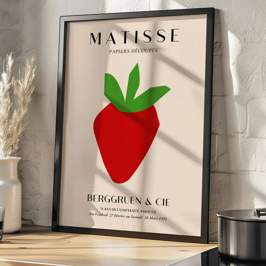 マティスの切り絵アート いちごのミニマルデザイン 1953年展覧会ポスター
