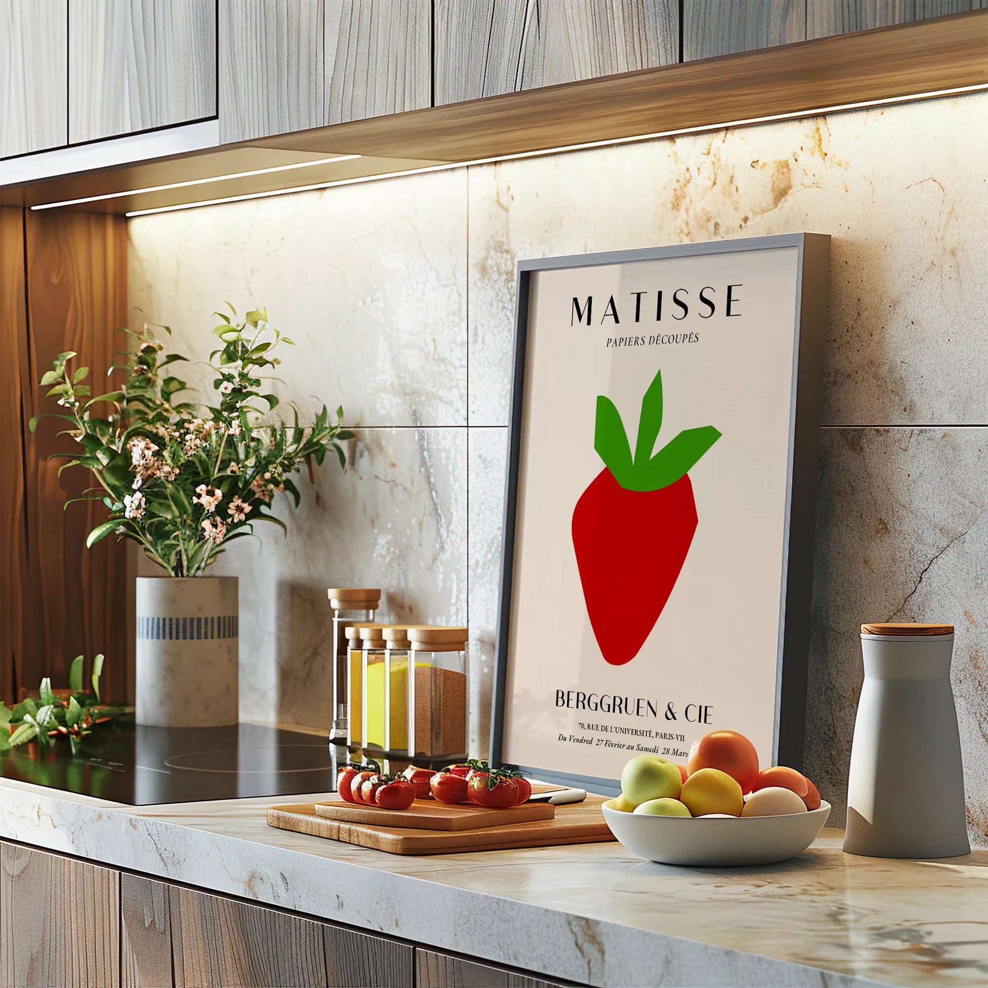 マティスの切り絵アート いちごのミニマルデザイン 1953年展覧会ポスター