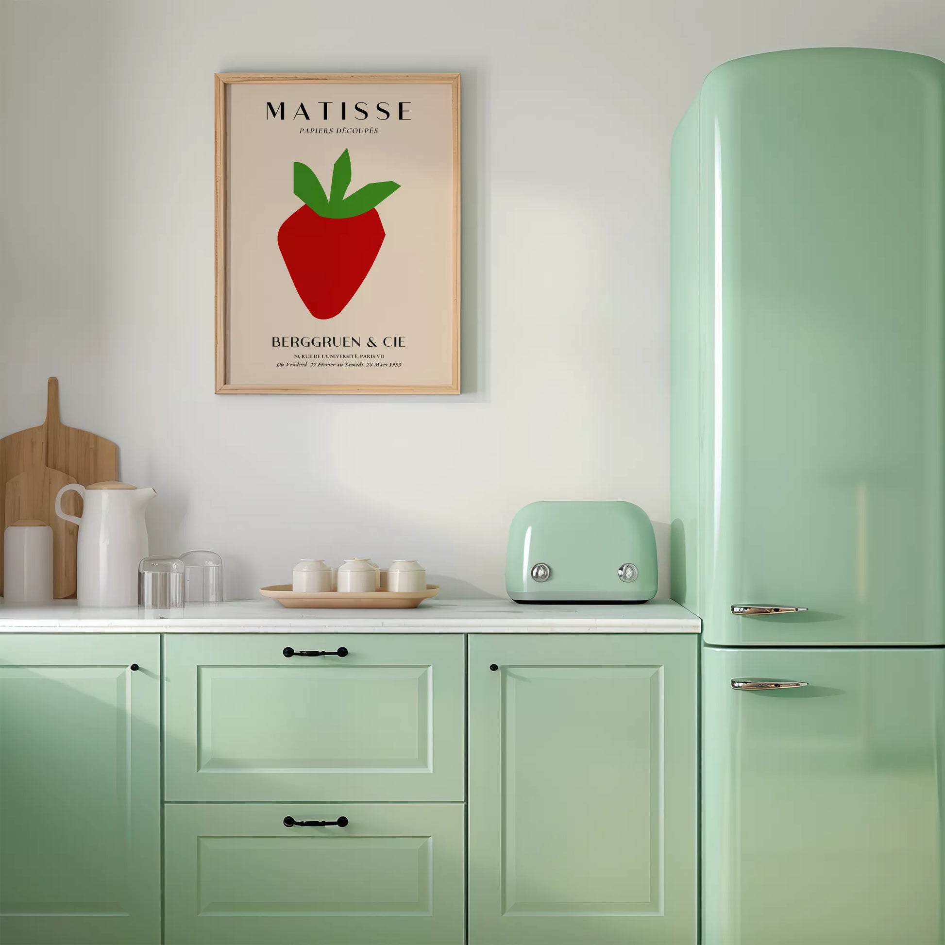 マティスの切り絵アート いちごのミニマルデザイン 1953年展覧会ポスター